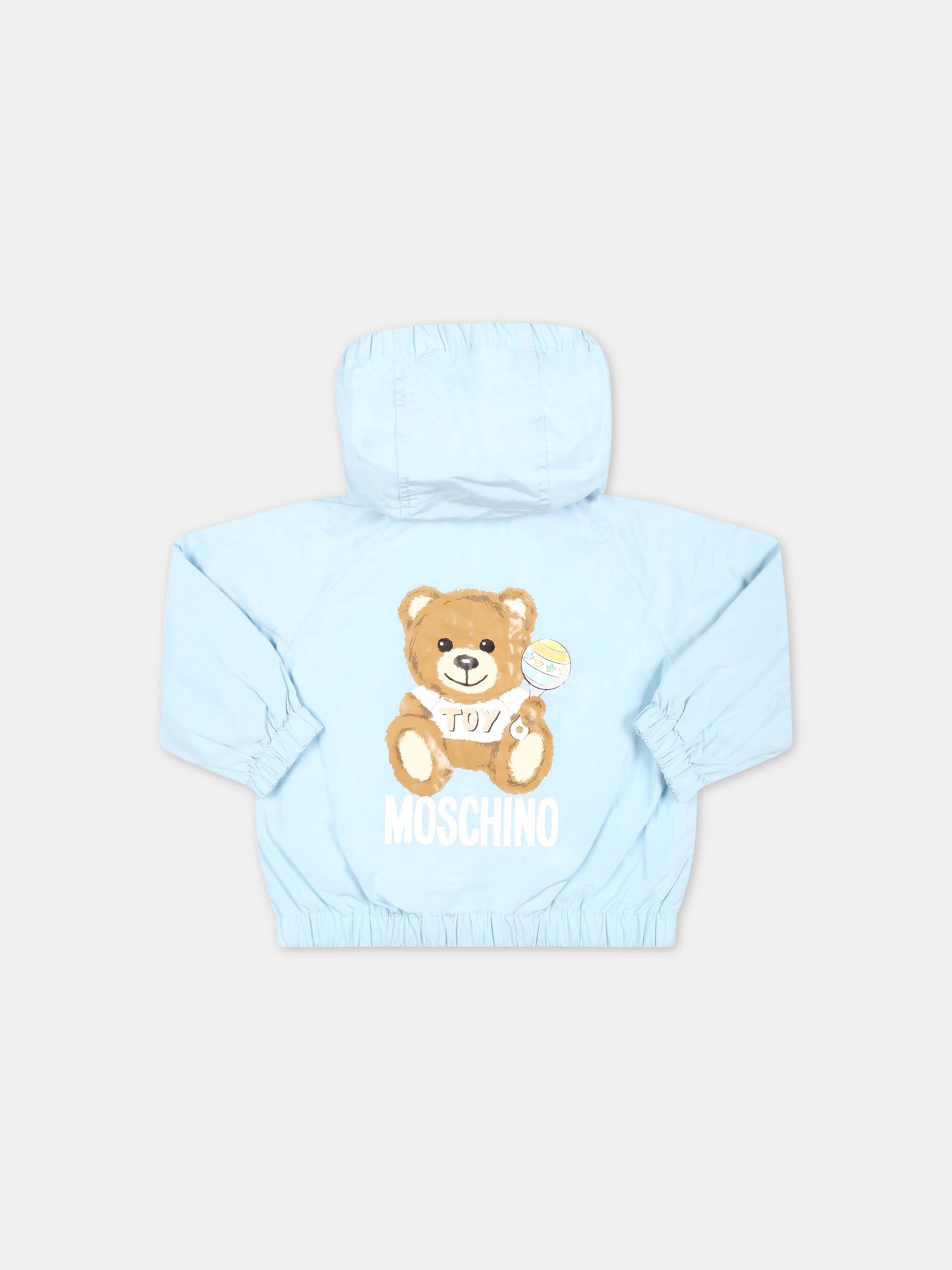 Giacca celeste a vento per neonato con Teddy Bear e logo,Moschino Kids,MUS029 L3A39 40304