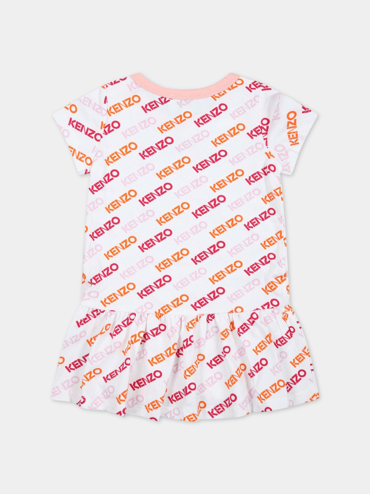Vestito bianco per neonata con logo,Kenzo Kids,K02095 10P