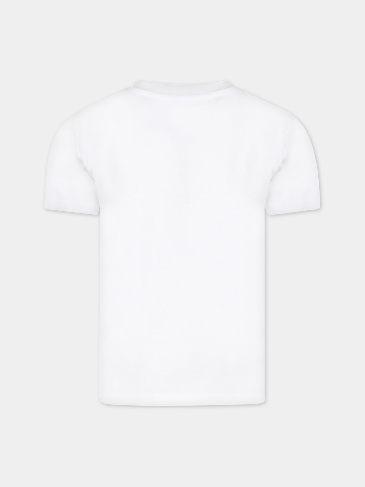 T-shirt bianca per bambino con stampa multicolor e logo,Kenzo Kids,K25779 10P