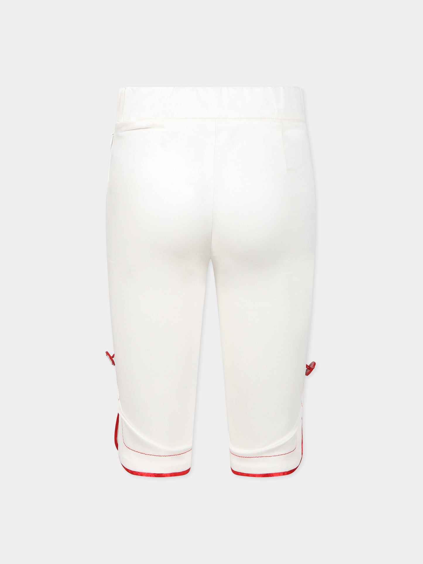 Pantaloni bianchi per bambina con dettagli rossi e logo,Genny,GFBE003 CA248 0000