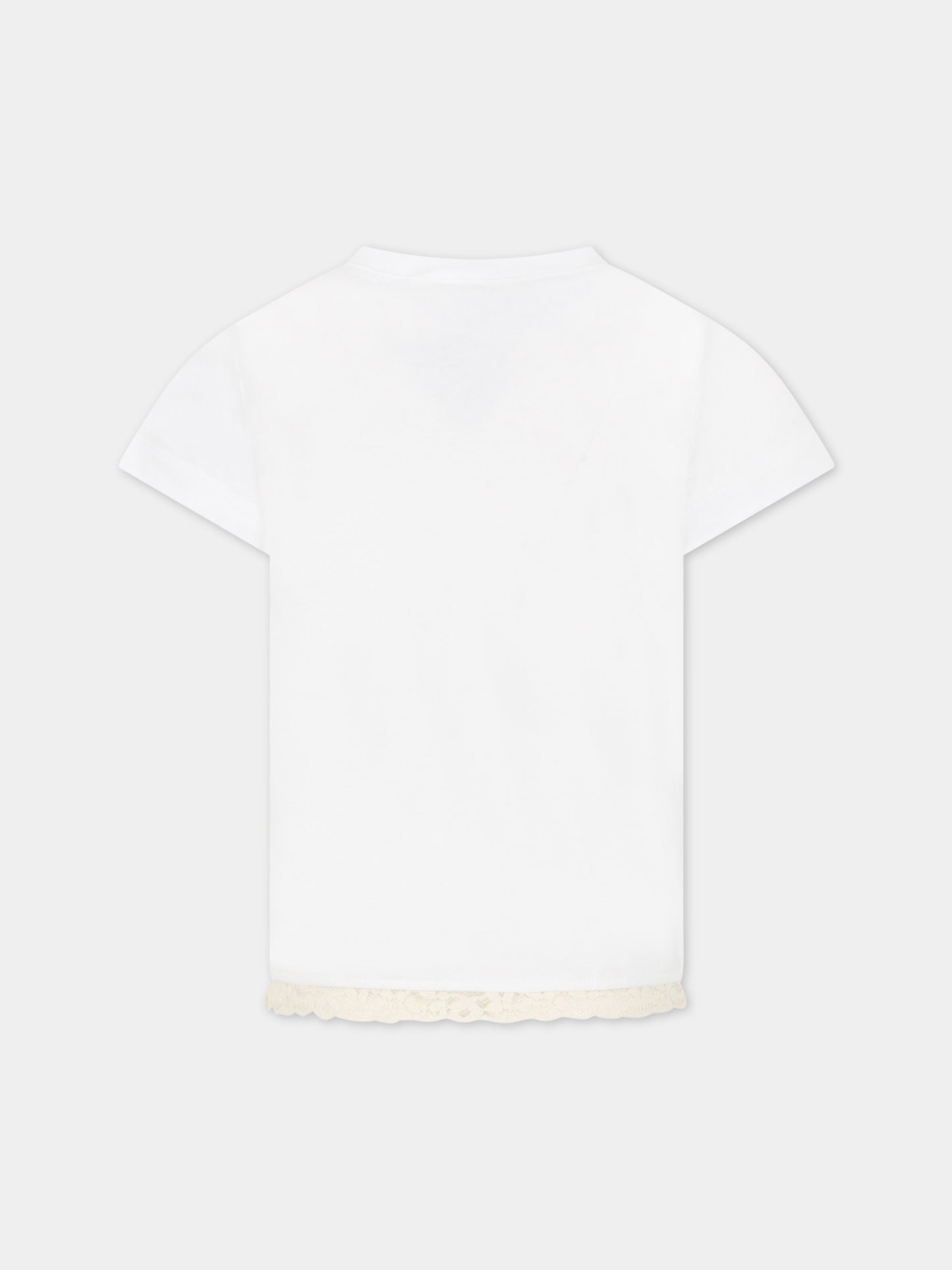 T-shirt bianca per bambina con dettagli in pizzo,Caffe' D'orzo,ZS8A21 J0269 101