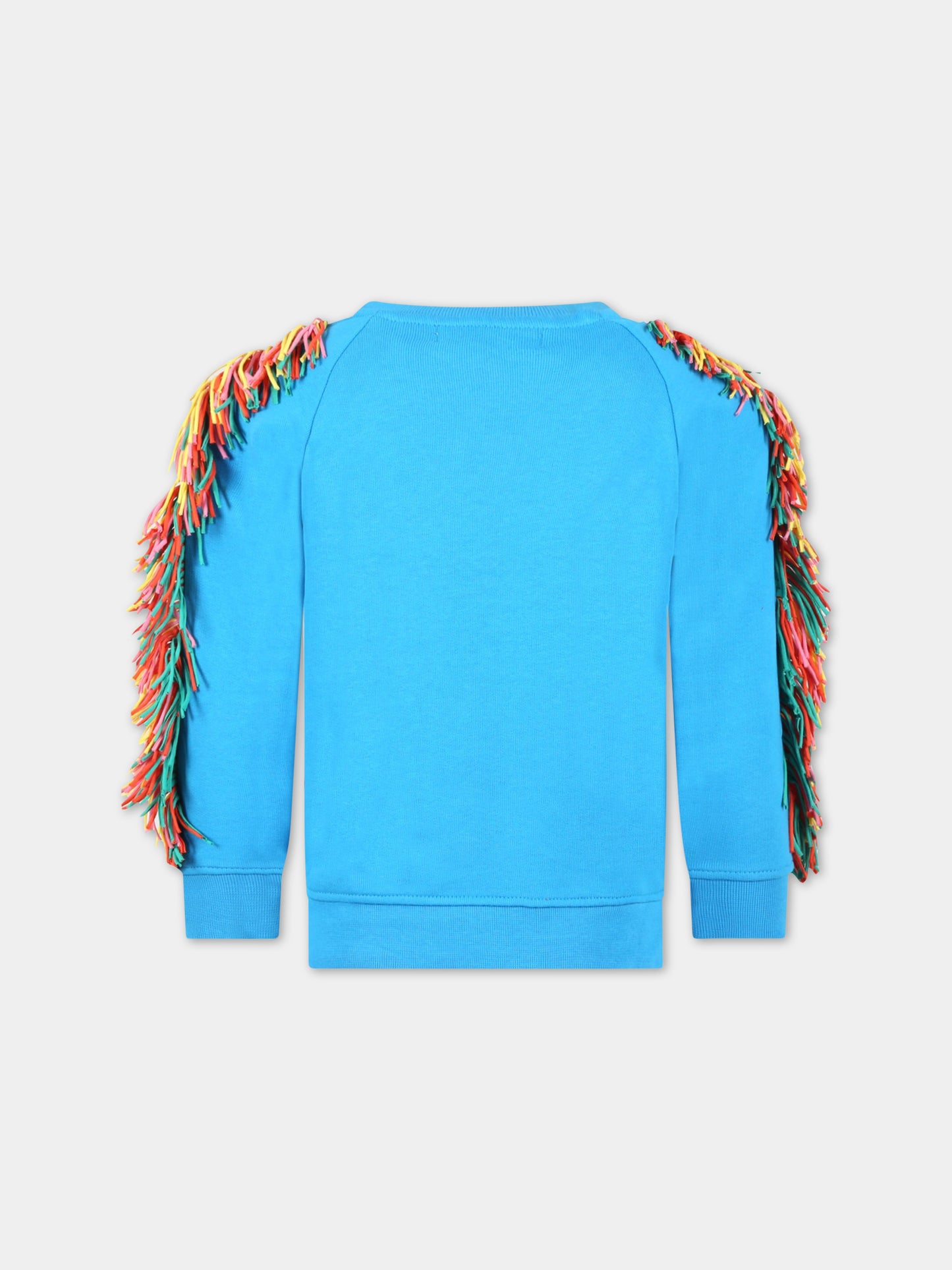 Felpa azzurra per bambina con sella frange,Stella Mccartney Kids,TS4C20 Z0499 610