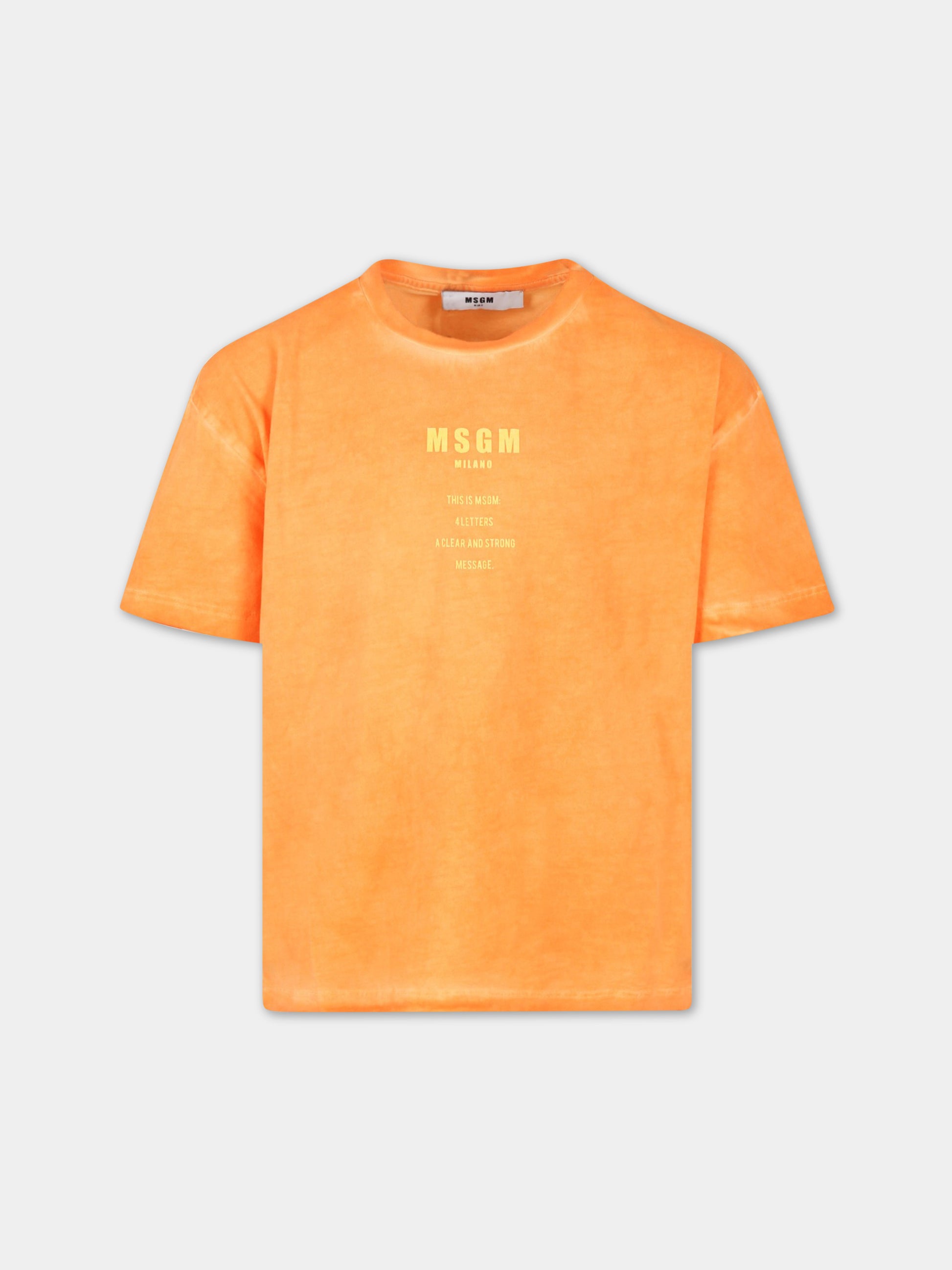 T-shirt arancione per bambino con logo bianco,Msgm Kids,MS029551 030