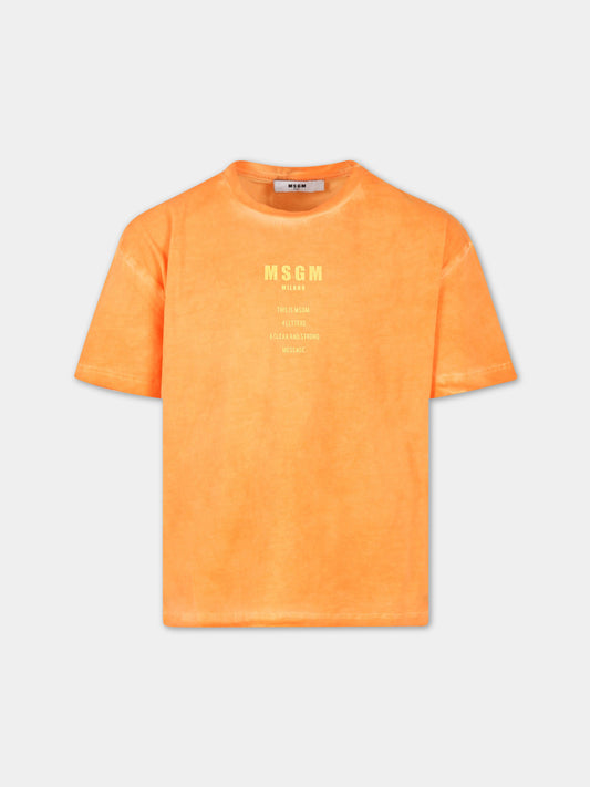T-shirt arancione per bambino con logo bianco,Msgm Kids,MS029551 030