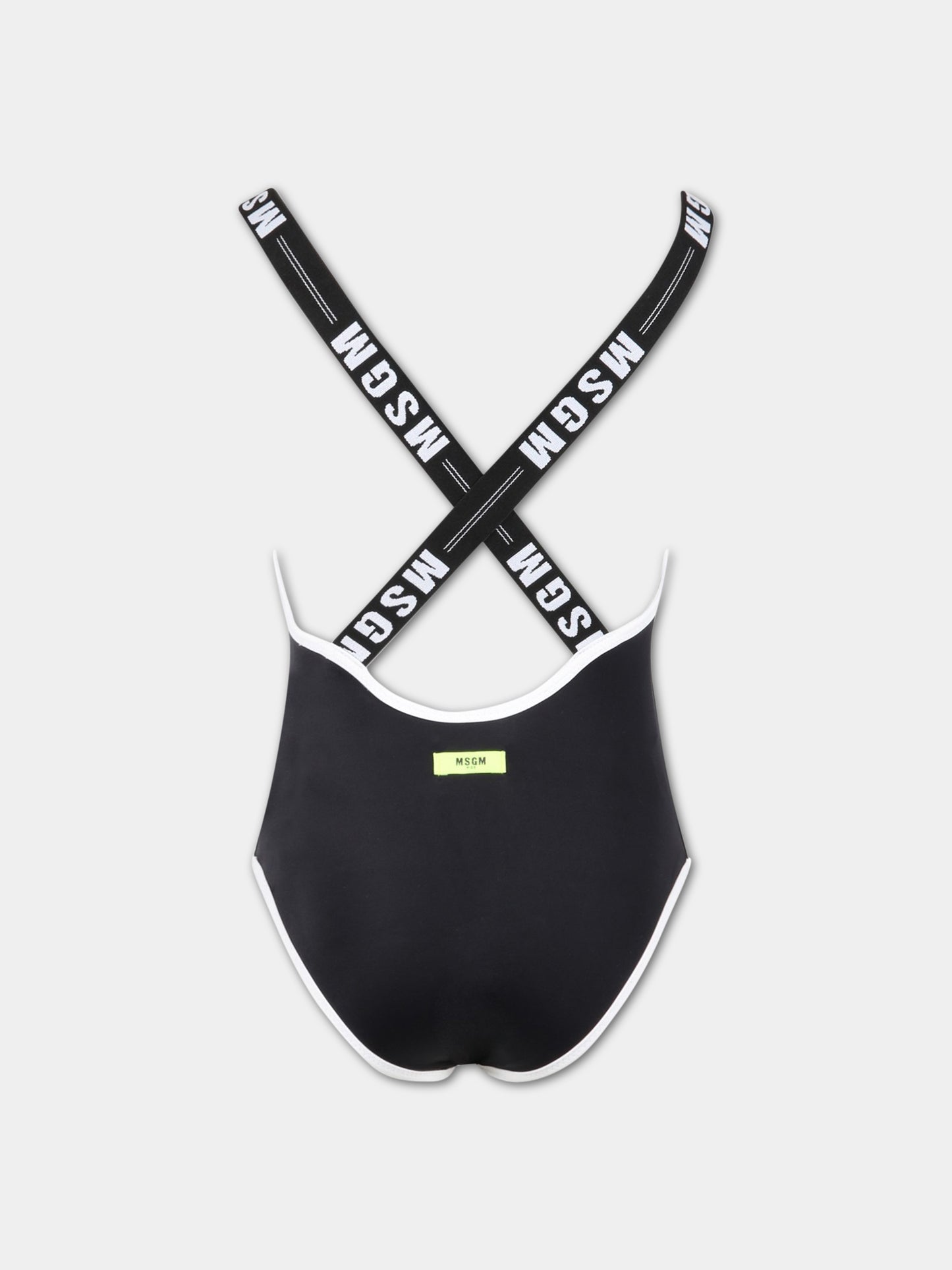 Costume nero da bagno per bambina con logo bianco,Msgm Kids,MS029343 110