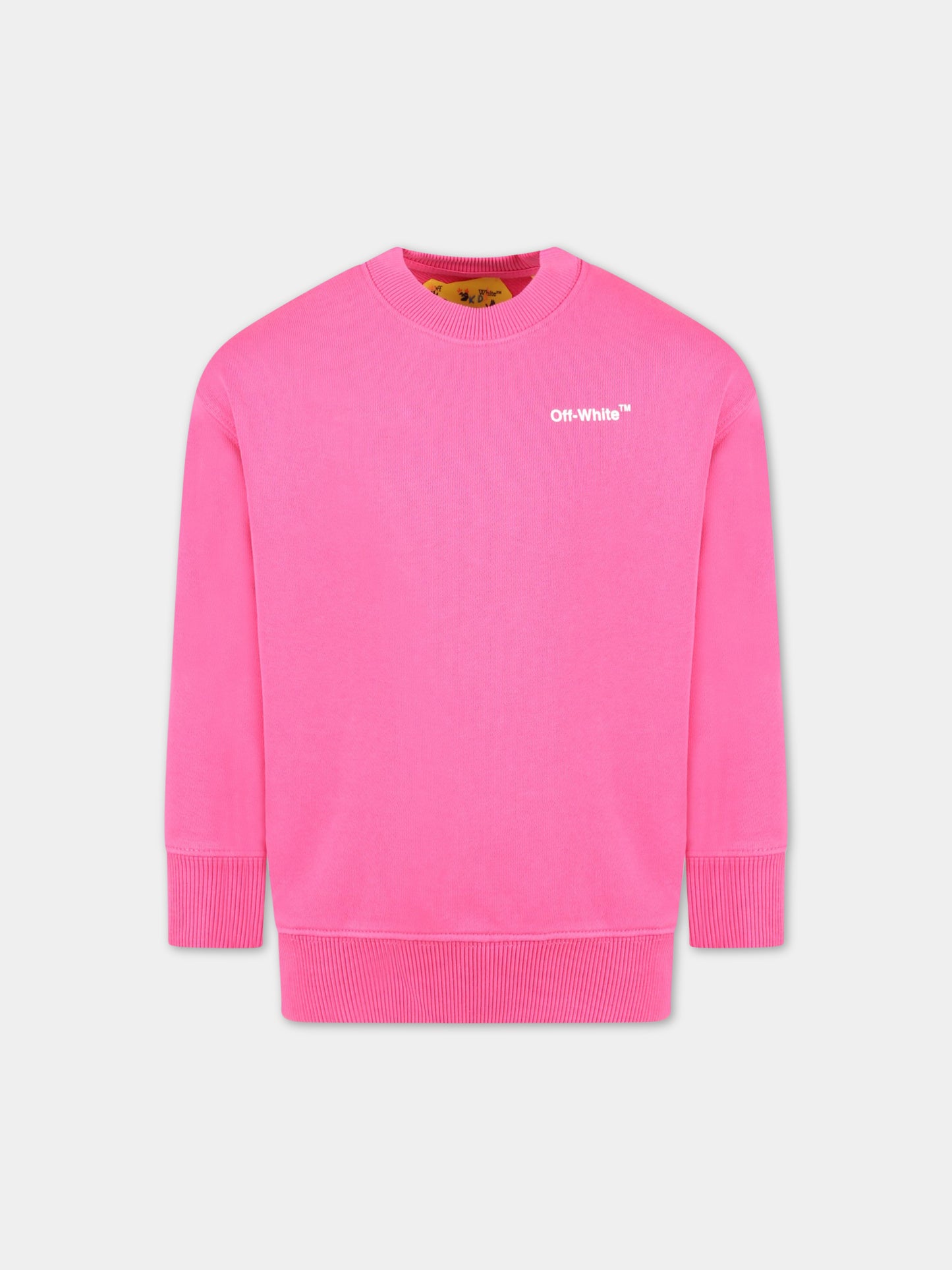Felpa fucsia per bambina con logo bianco,Off White,OGBA001S23FLE0013201