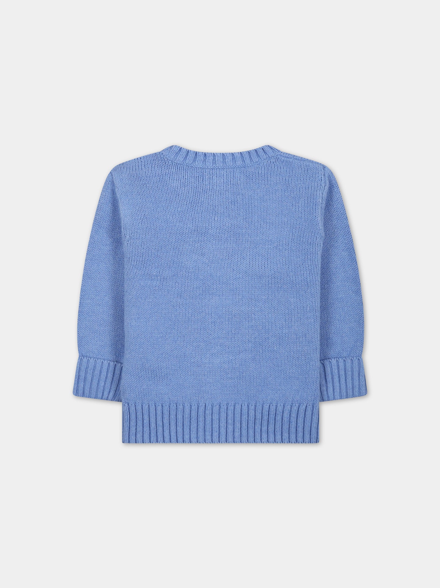 Maglione celeste per neonato con orso e logo,Ralph Lauren Kids,900999001