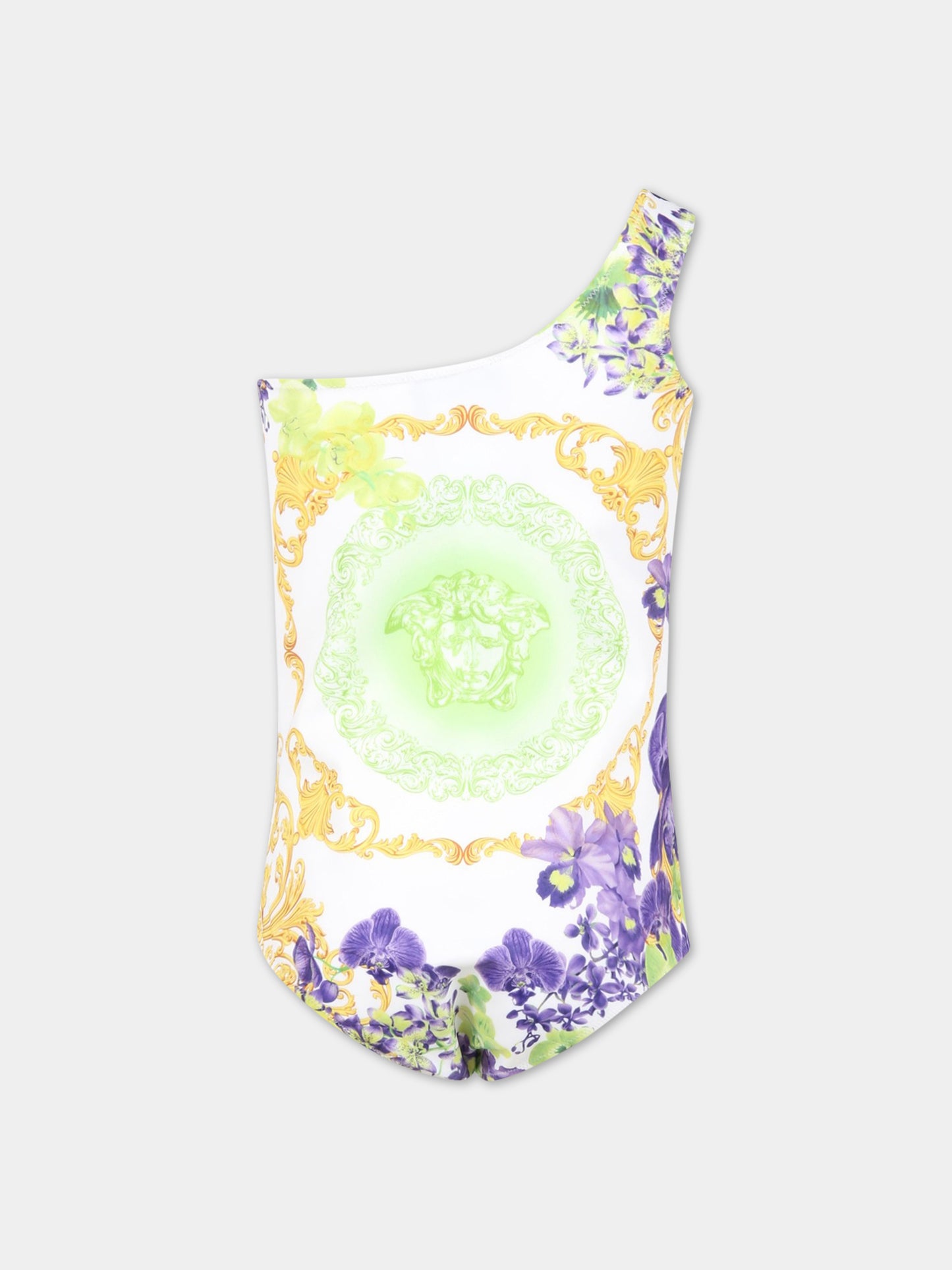 Costume bianco da bagno per bambina con Medusa,Versace,1009630 1A06957 5W270