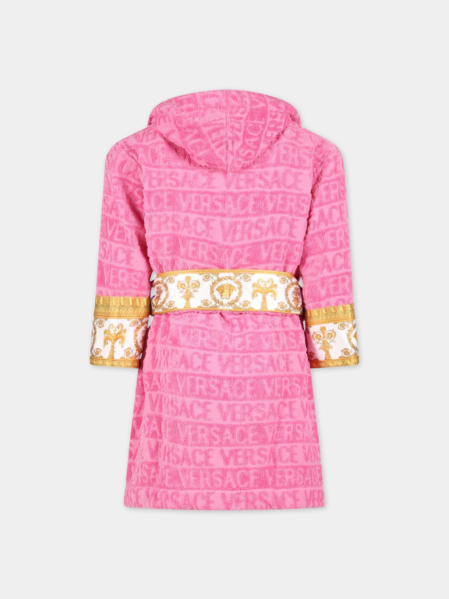 Accappatoio rosa per bambina con logo e motivo barocco,Versace,ZACJYNG01 ZCOSP052 1PI90