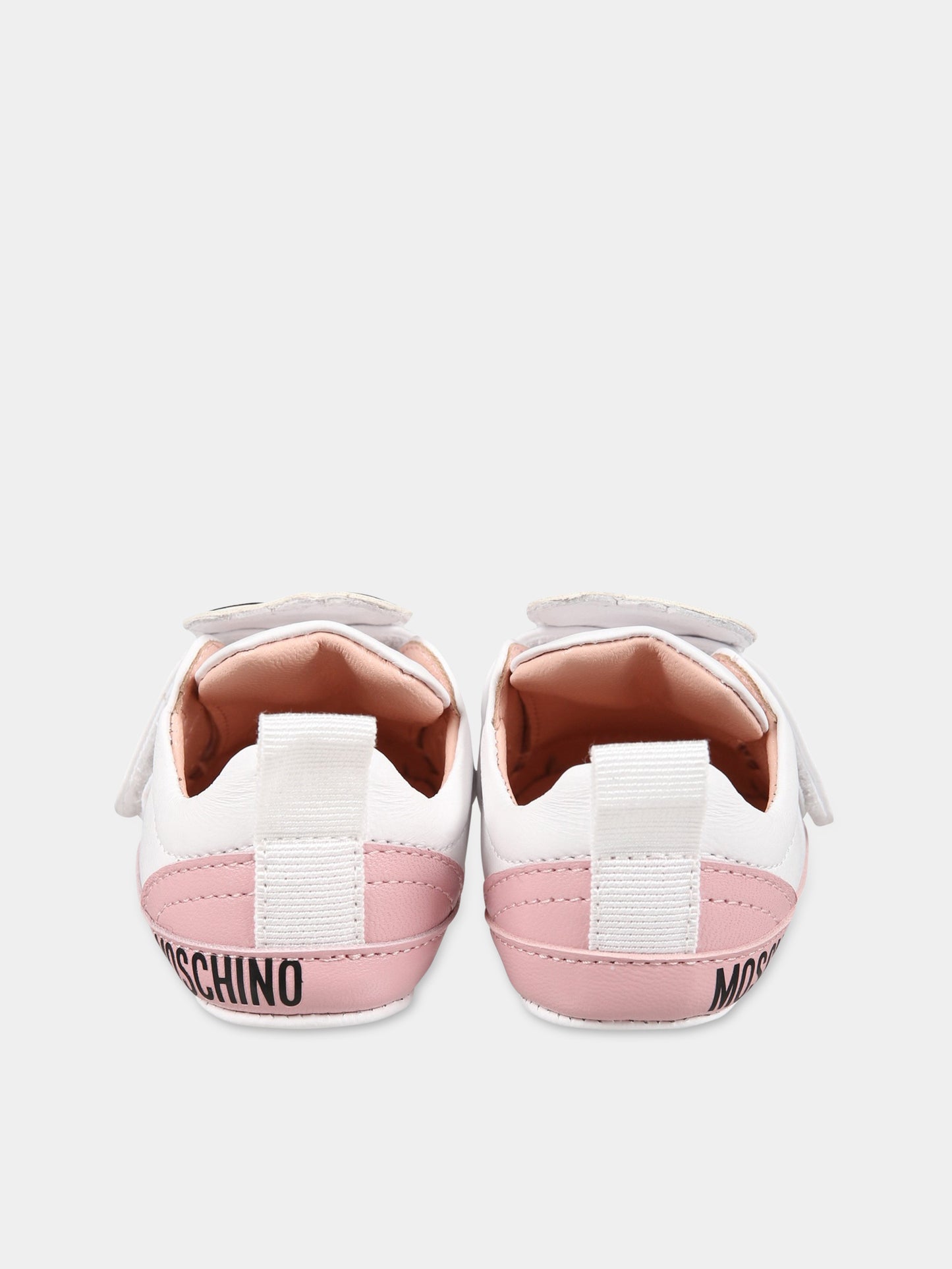 Sneakers bianche per neonata con logo e Teddy Bear,Moschino Kids,74270 1