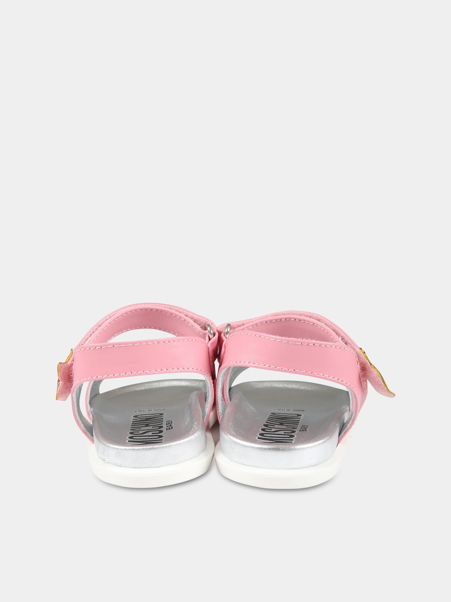 Sandali rosa per bambina con logo multicolor e stella,Moschino Kids,74324 1