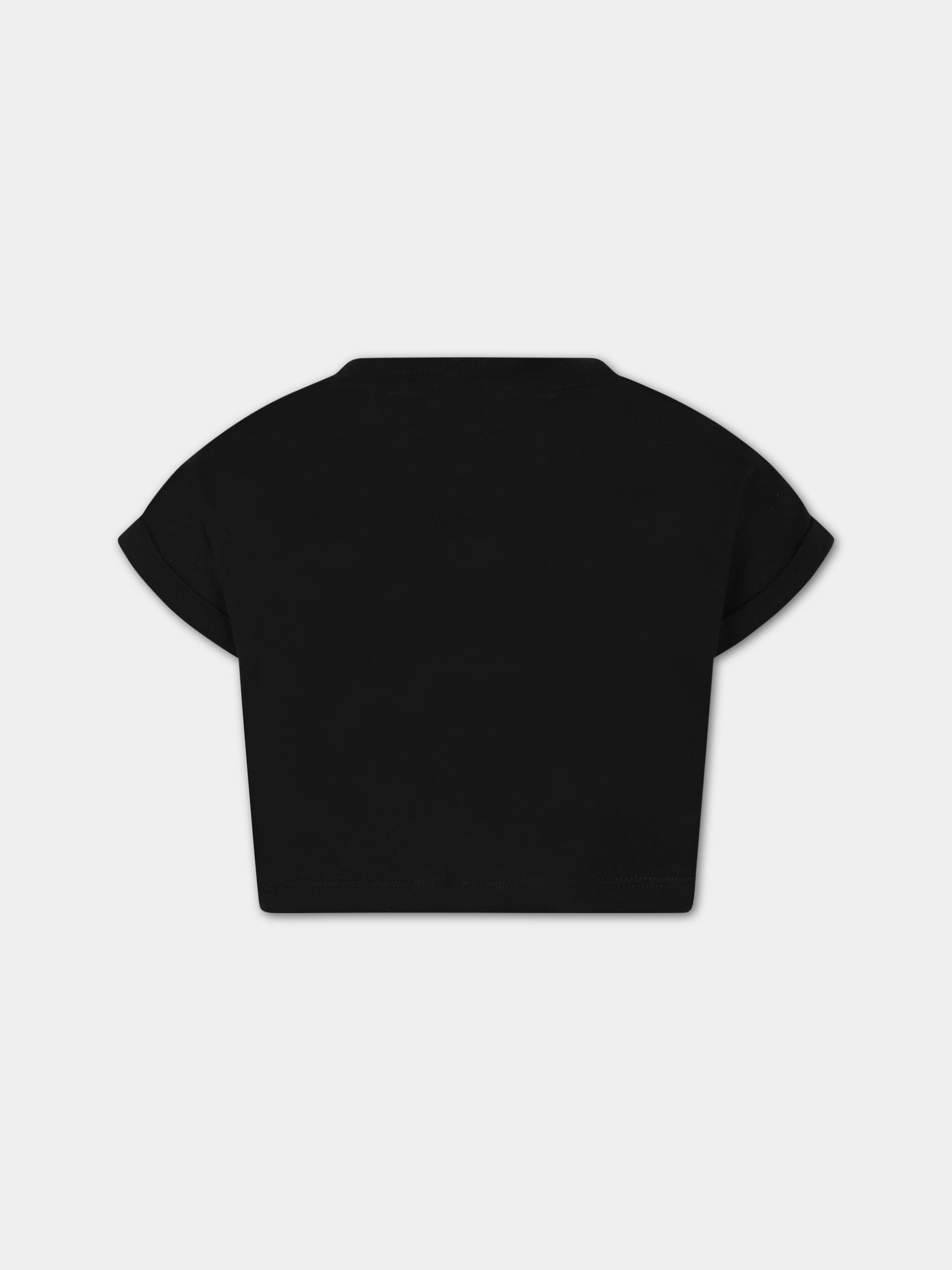 T-shirt nera per bambina con logo,Dolce & Gabbana Kids,L5JTIH G7I0L N0000
