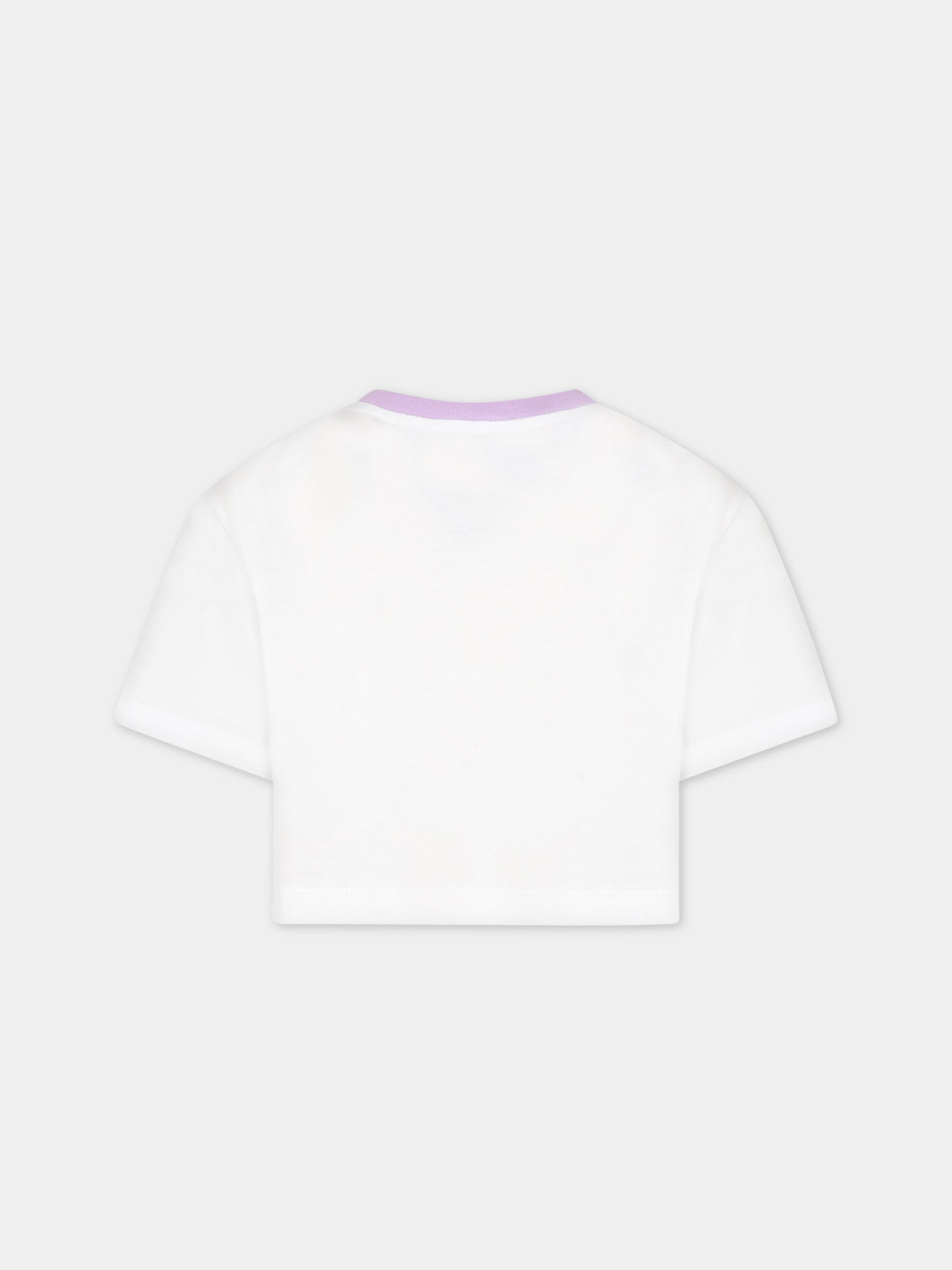 T-shirt bianca per bambina con fiori e iconico logo,Dolce & Gabbana Kids,L5JTHY G7I0Y HW4NK