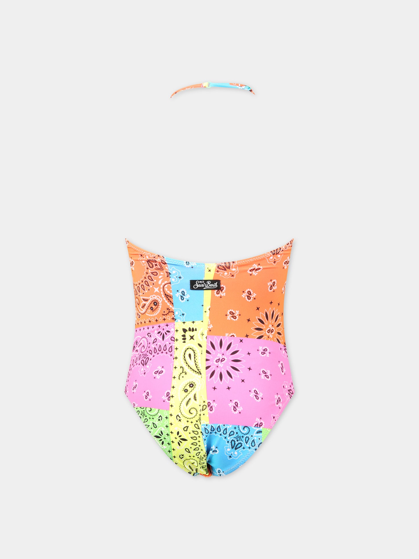 Costume multicolor per bambina con stampa bandana e logo,Mc2 Saint Barth,KINSLEY JR BANDANNA ROUND FLUO COL