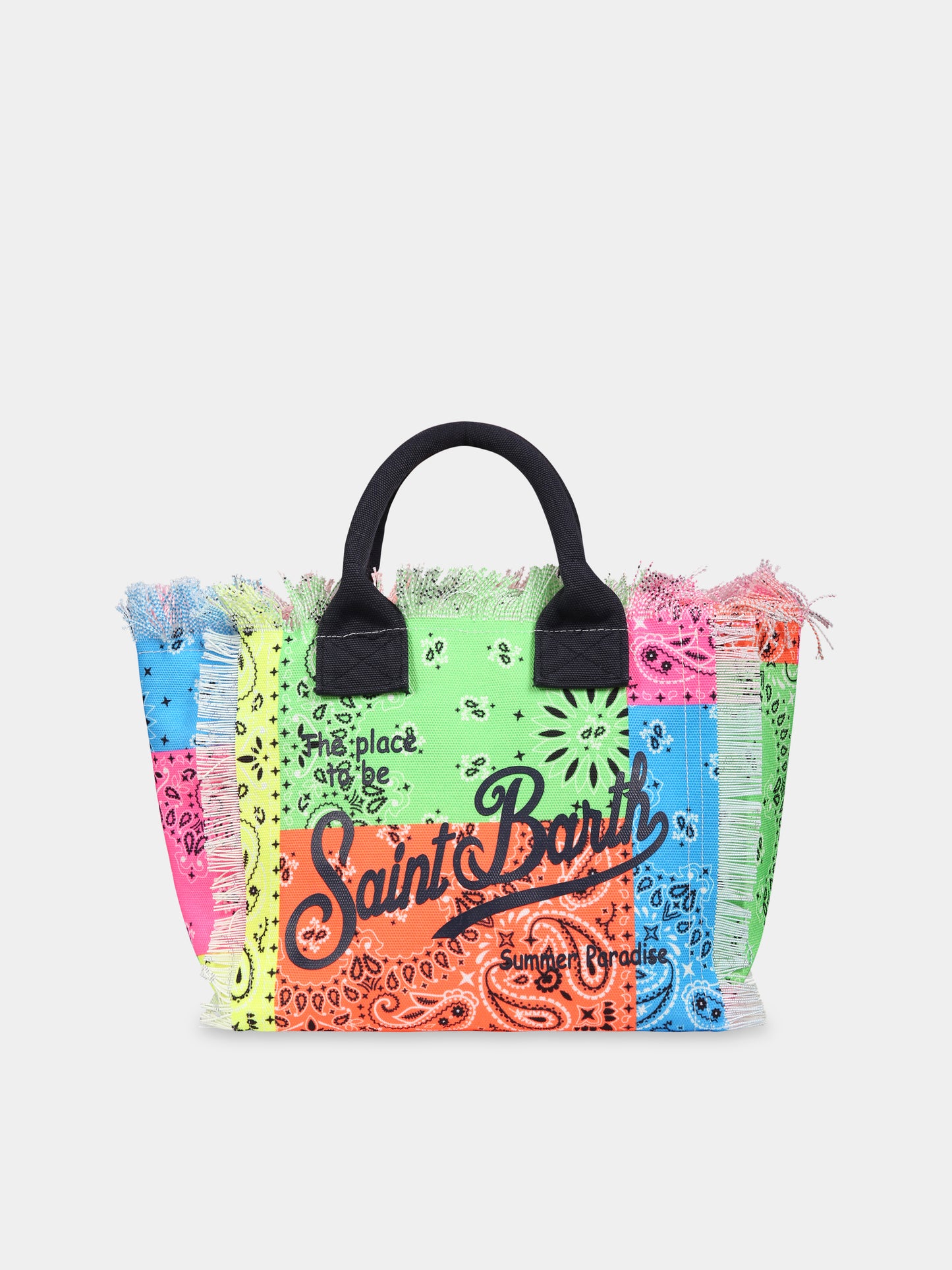Borsa multicolor per bambina con stampa bandana e logo,Mc2 Saint Barth,COLETTE BANDANNA ROUND FLUO COL