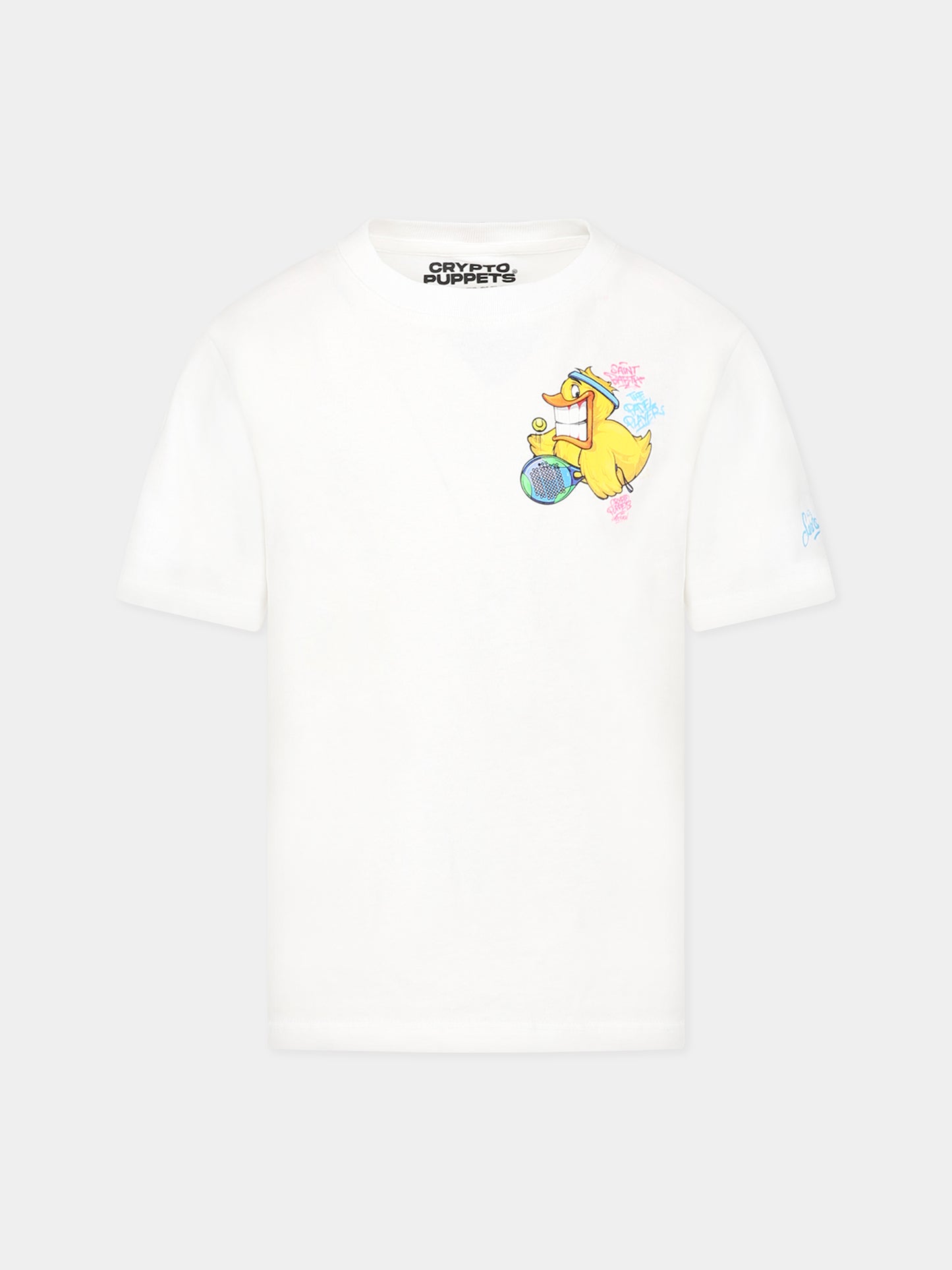 T-shirt bianca per bambino con stampa Ducky, logo e scritta The padel players ,Mc2 Saint Barth,PORTOFINO JR CPT DUCKY PADEL 01N