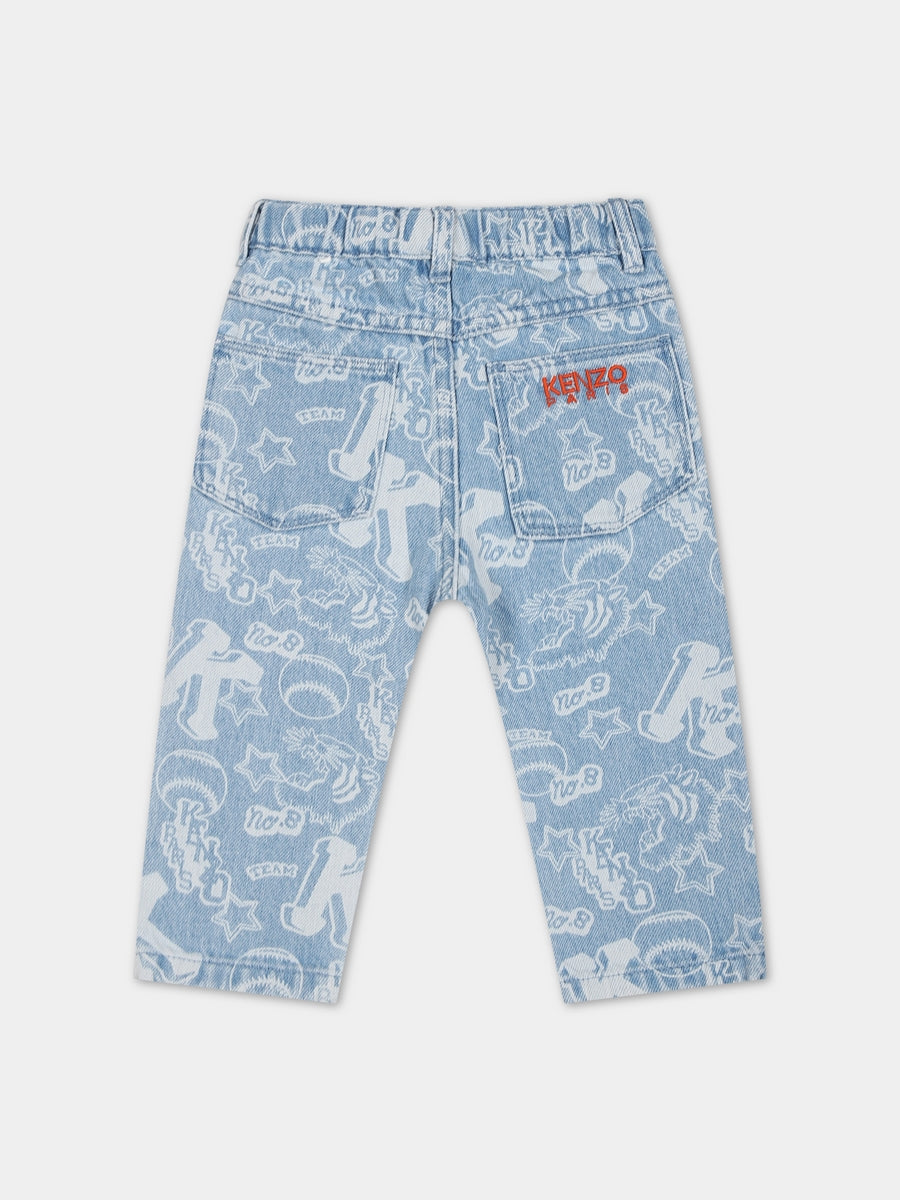 Jeans celesti per neonato con logo e tigre,Kenzo Kids,K04280 Z74