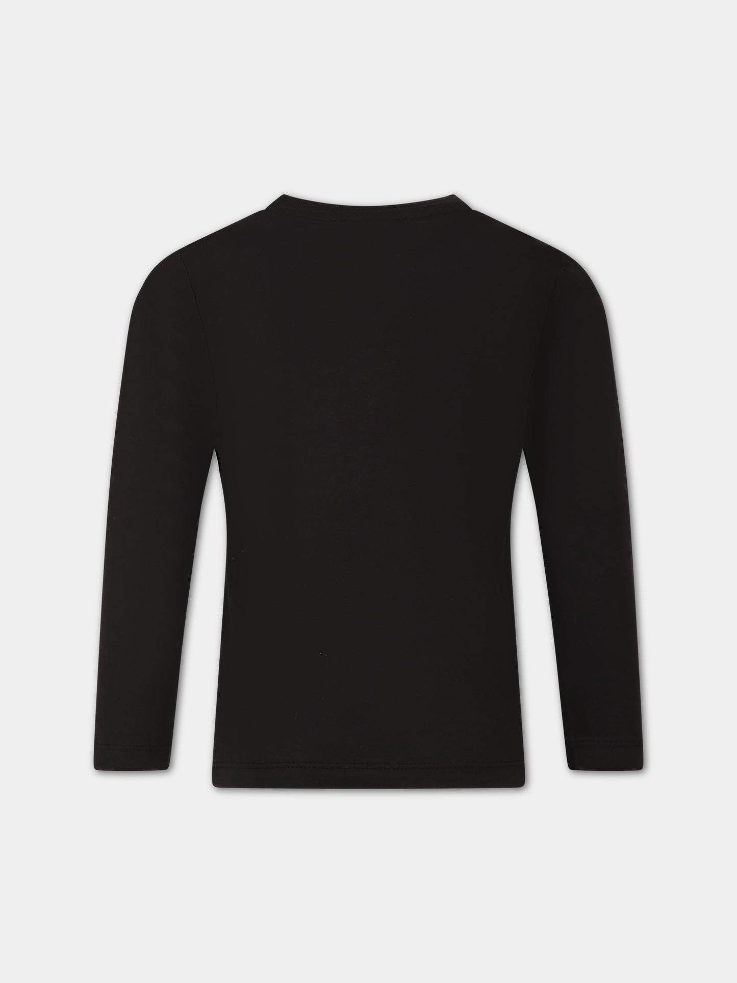 T-shirt nera per bambino con elefante e logo,Kenzo Kids,K25862 095