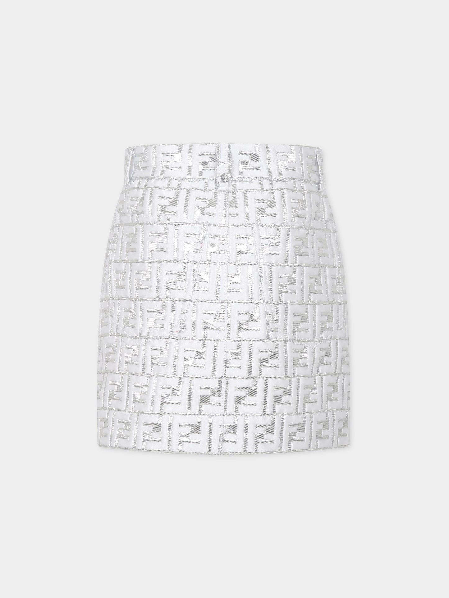 Gonna argento per bambina con iconica doppia F,Fendi Kids,JFE110 AMIP F05WS