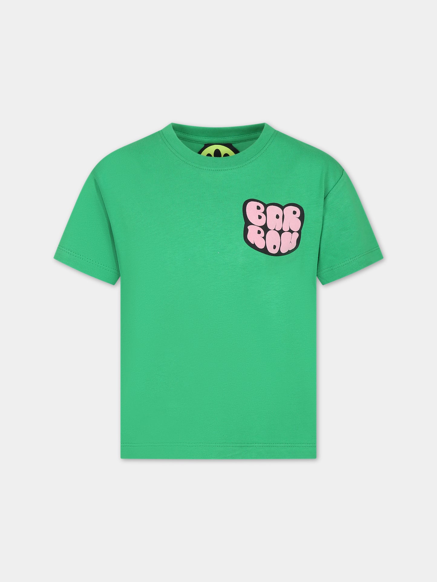 T-shirt verde per bambini con logo e smile,Barrow,F3BKJUTH080 BW012