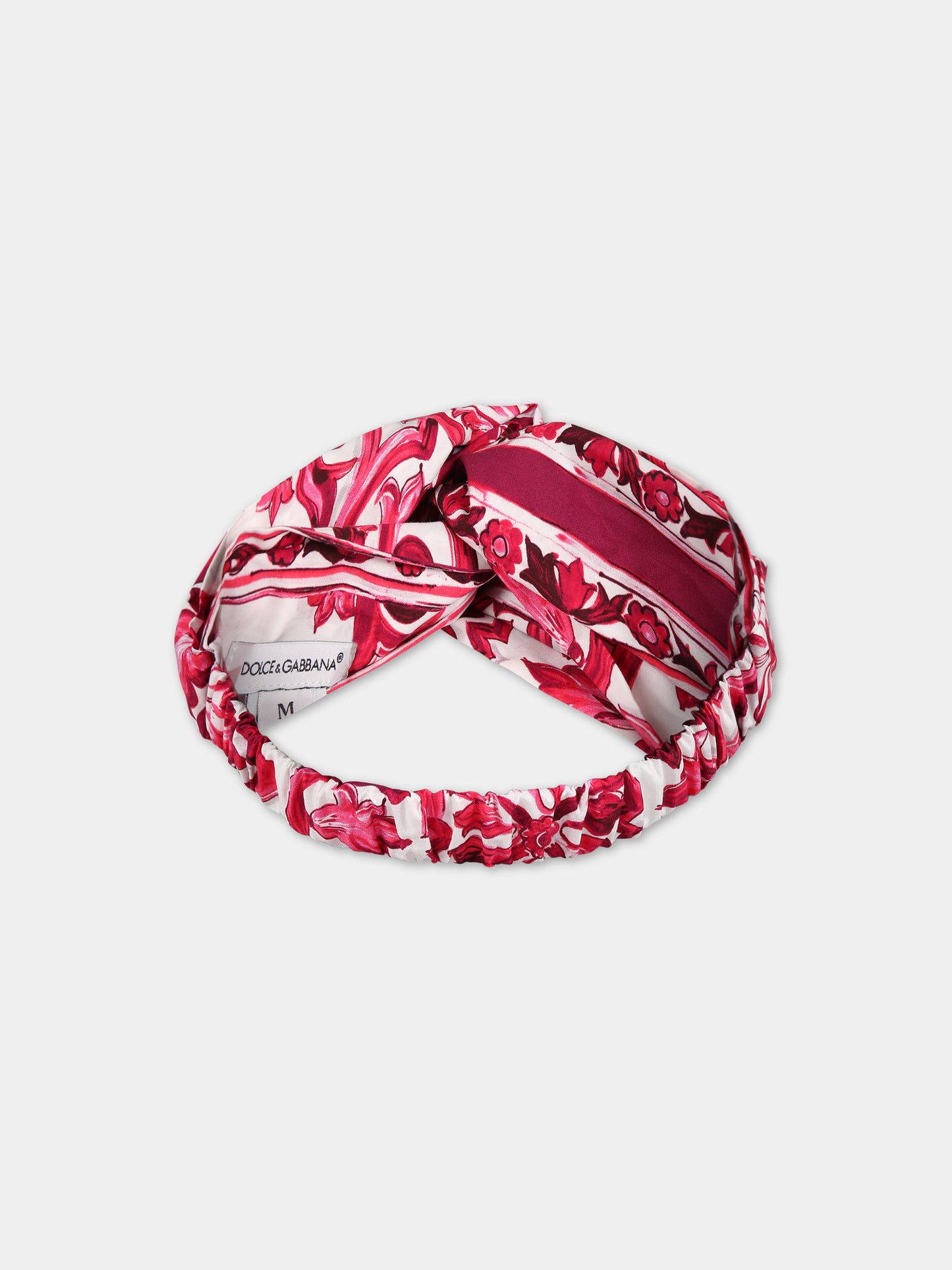 Fascia fucsia per bambina con stampa maioliche,Dolce & Gabbana Kids,LB5H09 G7EW9 HE3TN