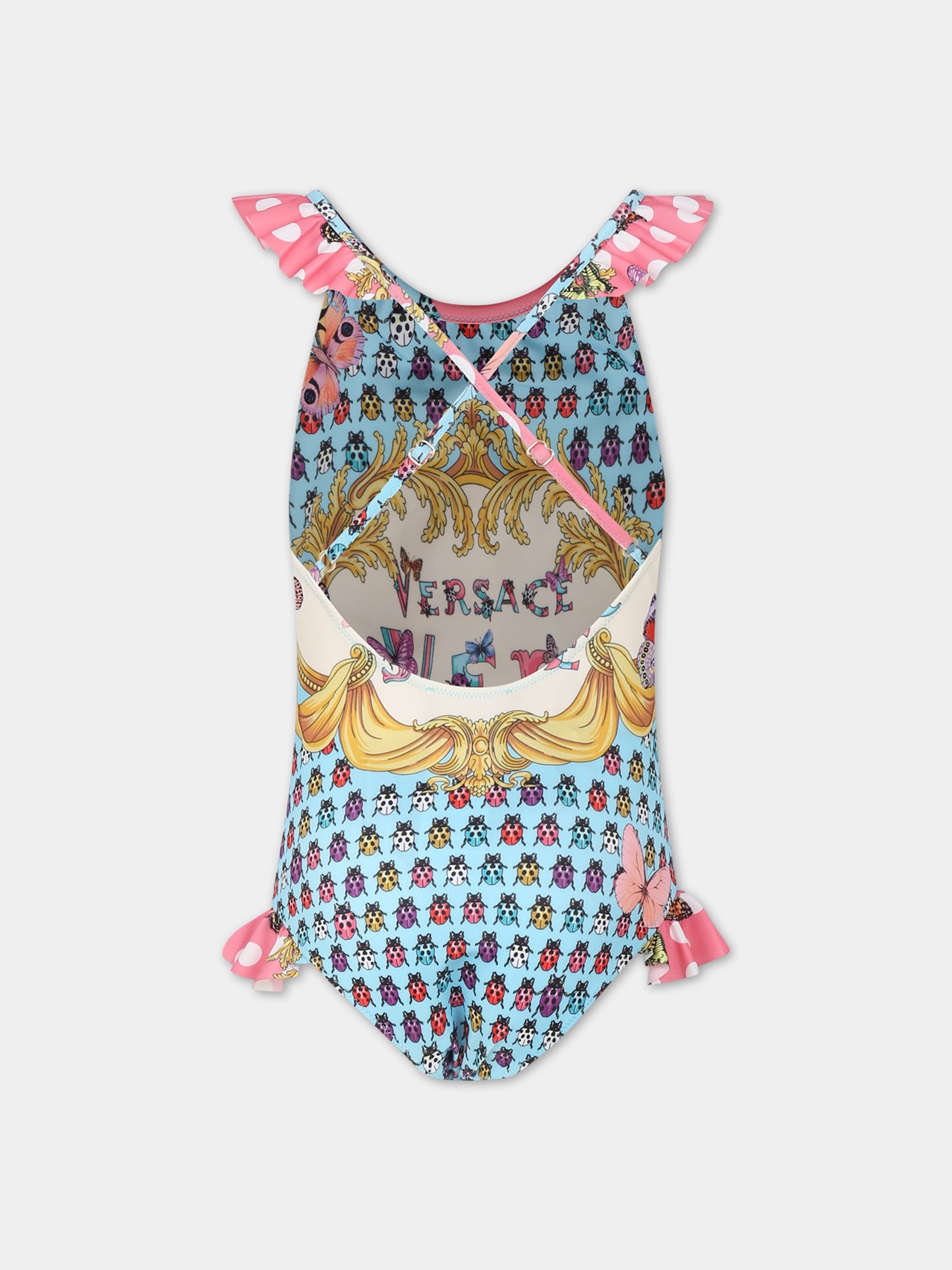Costume celeste per bambina con pois e logo,Versace,1008180 1A08110 5P150