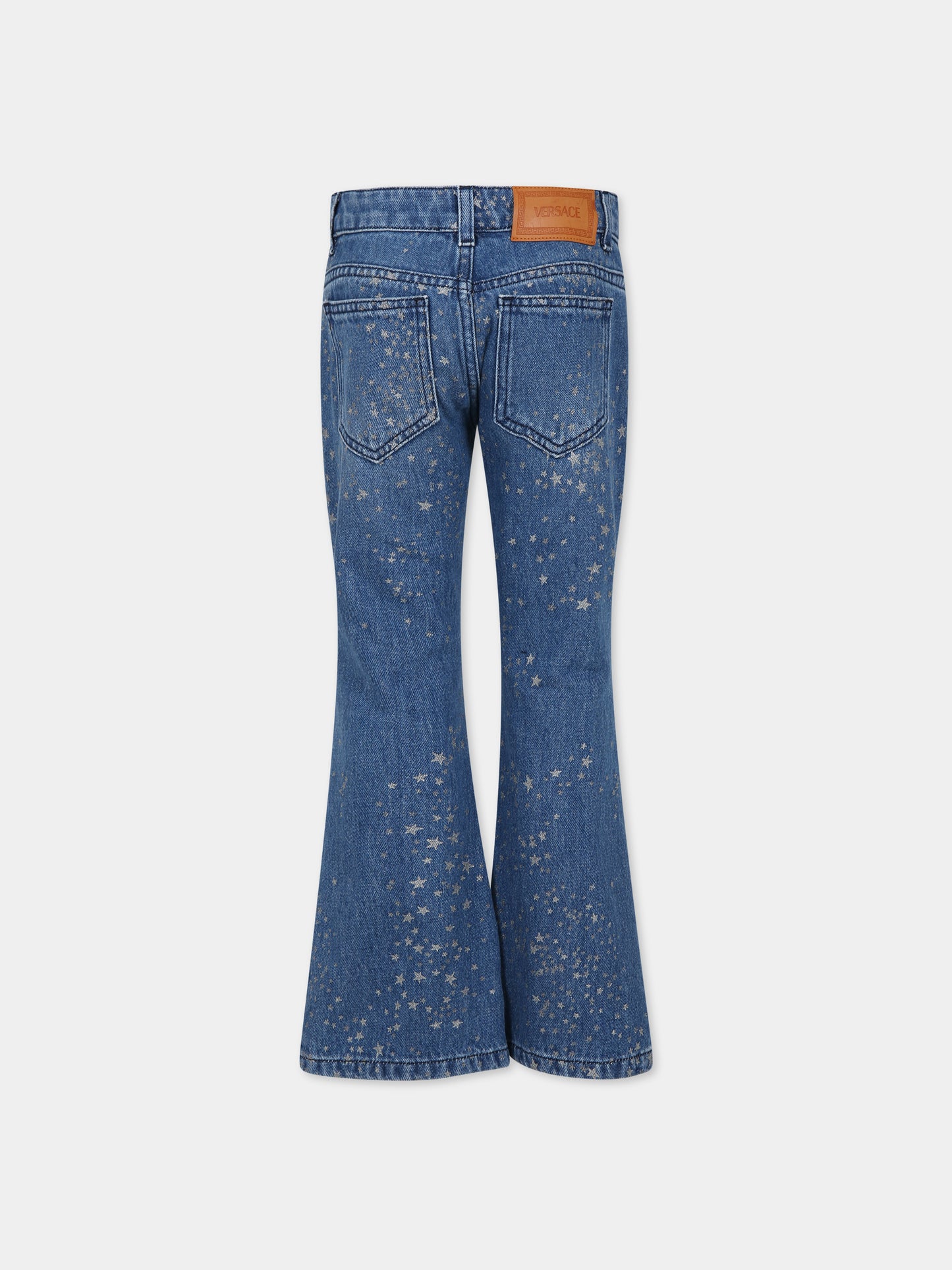 Jeans blu per bambina con stelle,Versace,1000436 1A07592 2D880