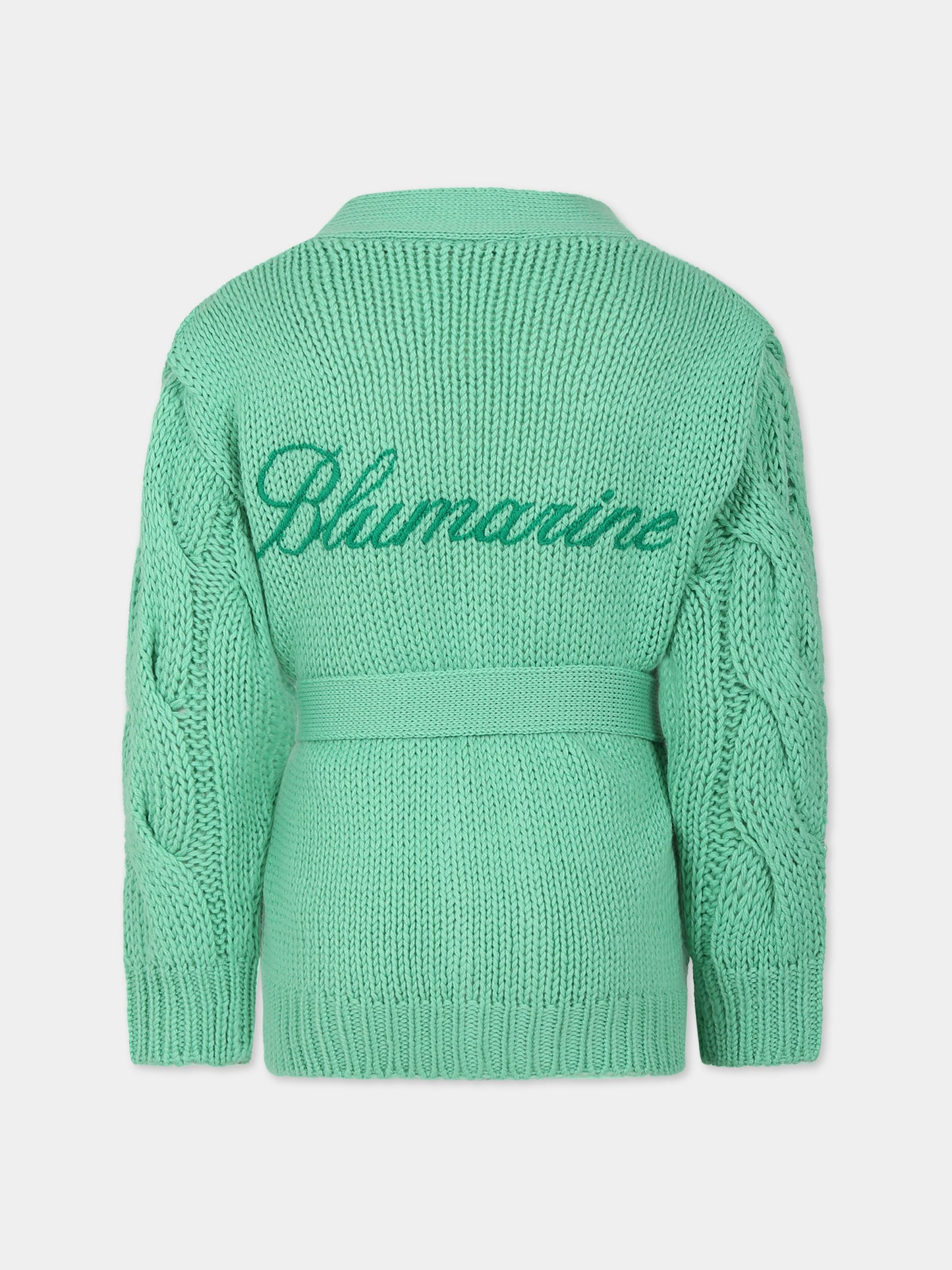Cardigan verde per bambina con logo,Blumarine Baby,IF3088 X0523