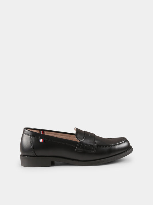 Black loafers for boy with logo
