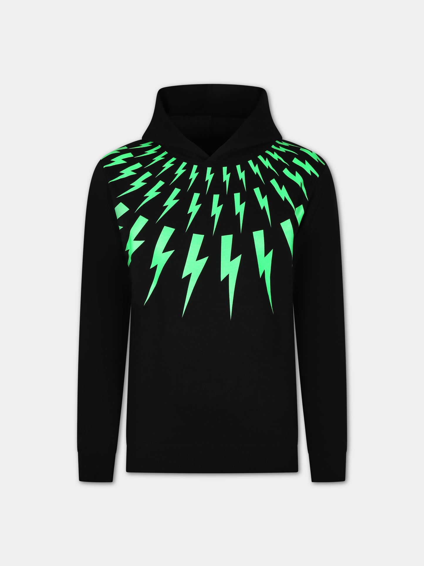 Black sweatshirt with green iconic thunderbolts for boy