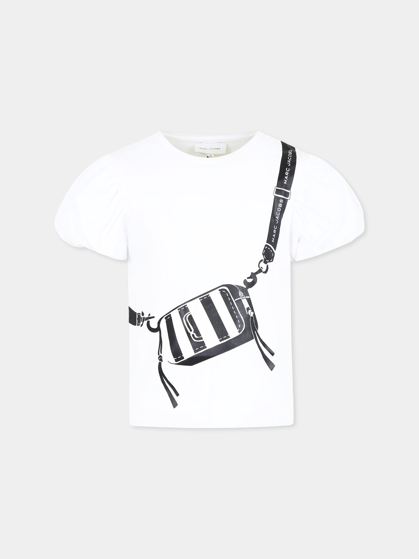 White t-shirt for girl with bag print