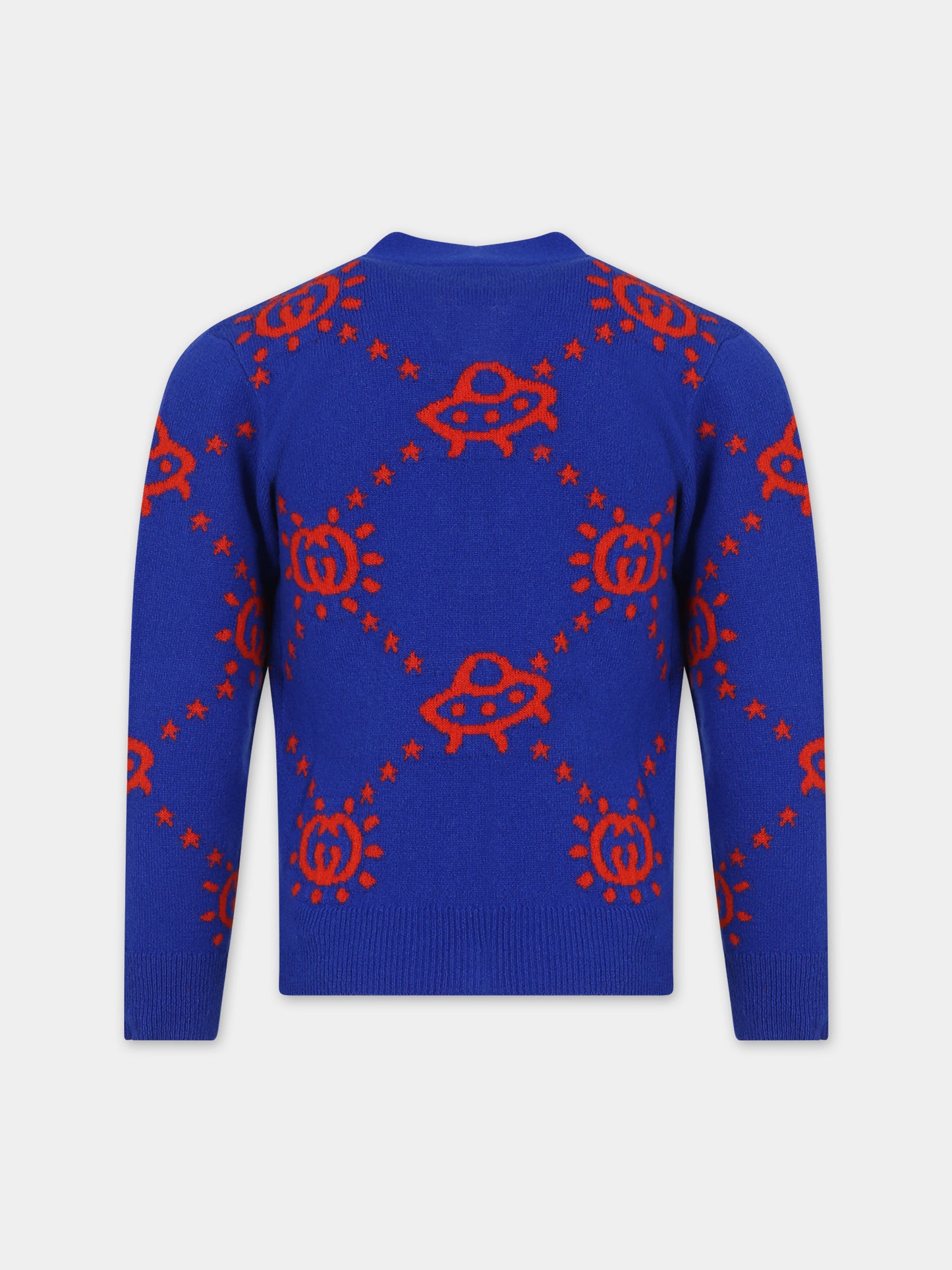 Blue cardigan for boy with Ufo and GG