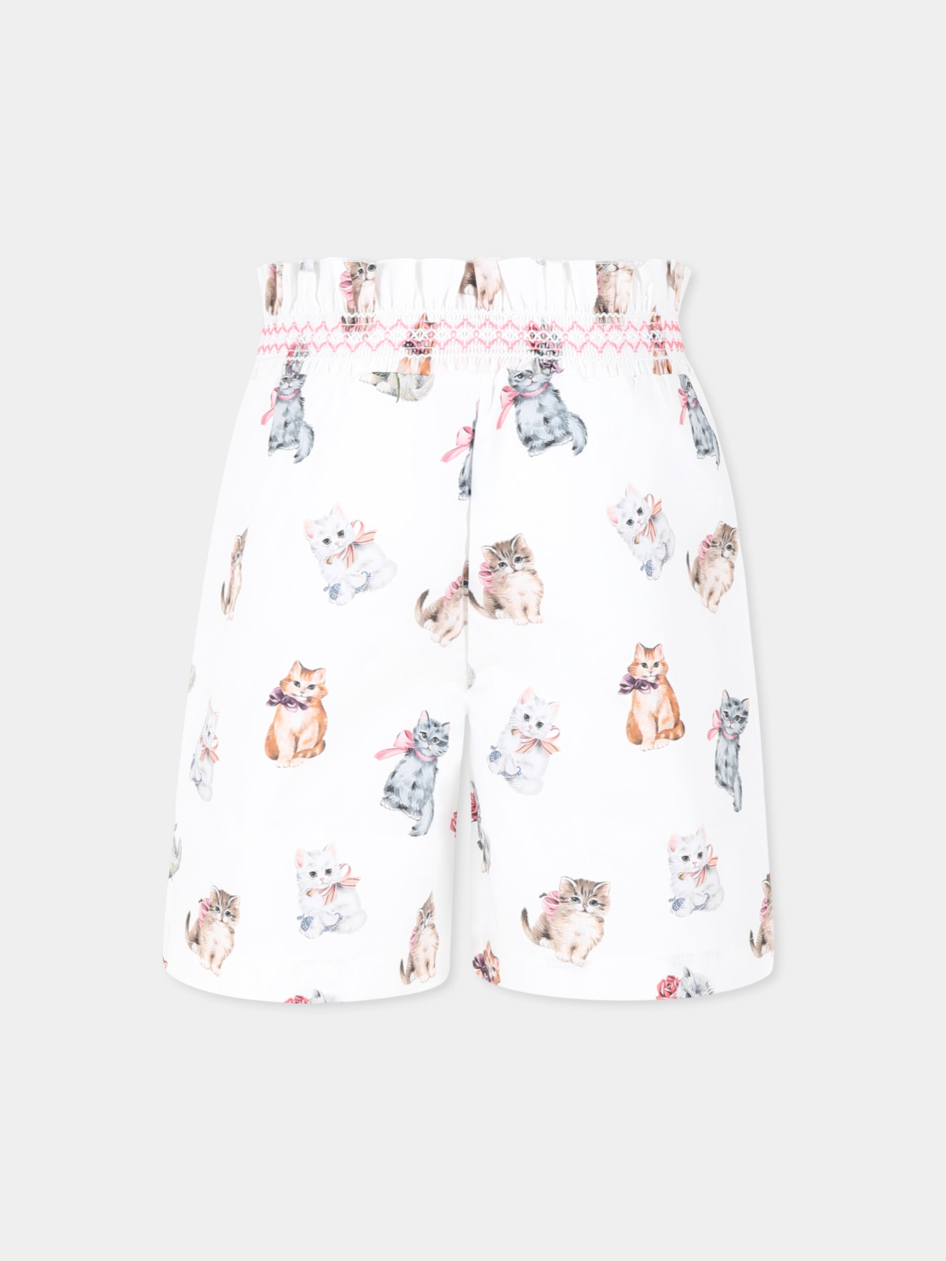Shorts bianchi per bambina con gatti all over,Vivetta Kids,VE2531B