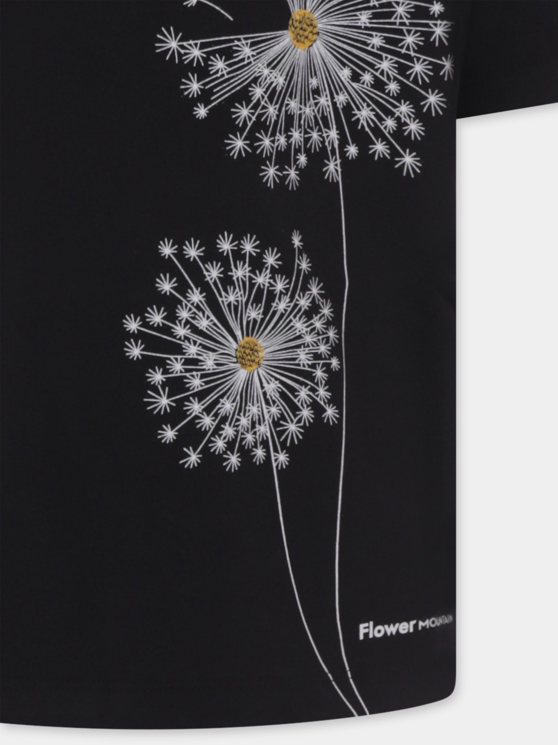 T-shirt nera per bambini con fiori e logo,Flower Mountain,0A01 0016002878 01 SABURO