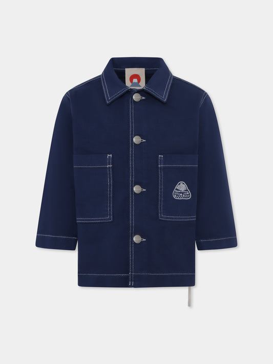 Giubbotto di jeans blu per bambino con logo,Flower Mountain,0C01 0016002865 01 FUJIO