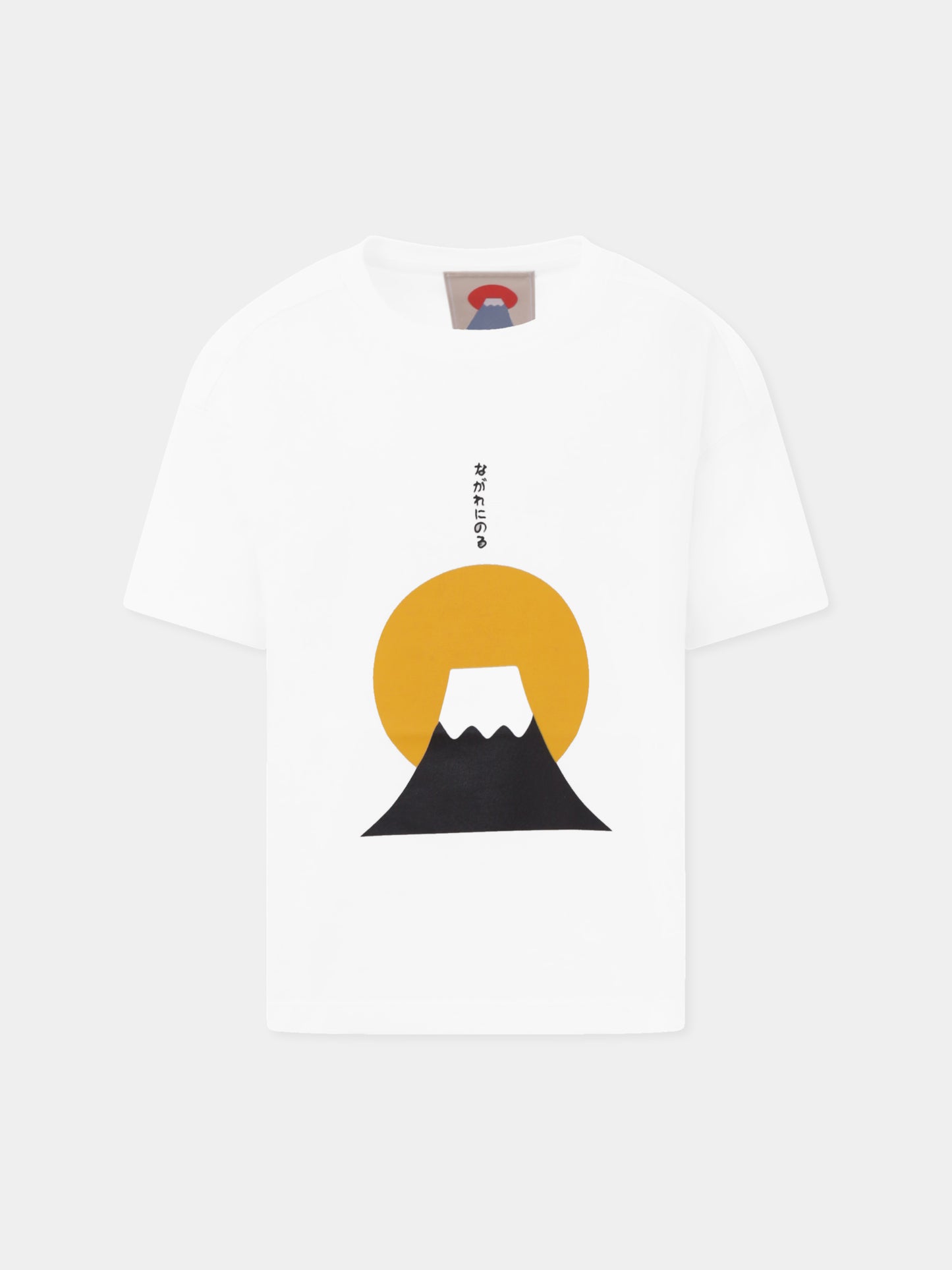 T-shirt bianca per bambini con fiori e logo,Flower Mountain,0N02 0016002879 01 TOSHI