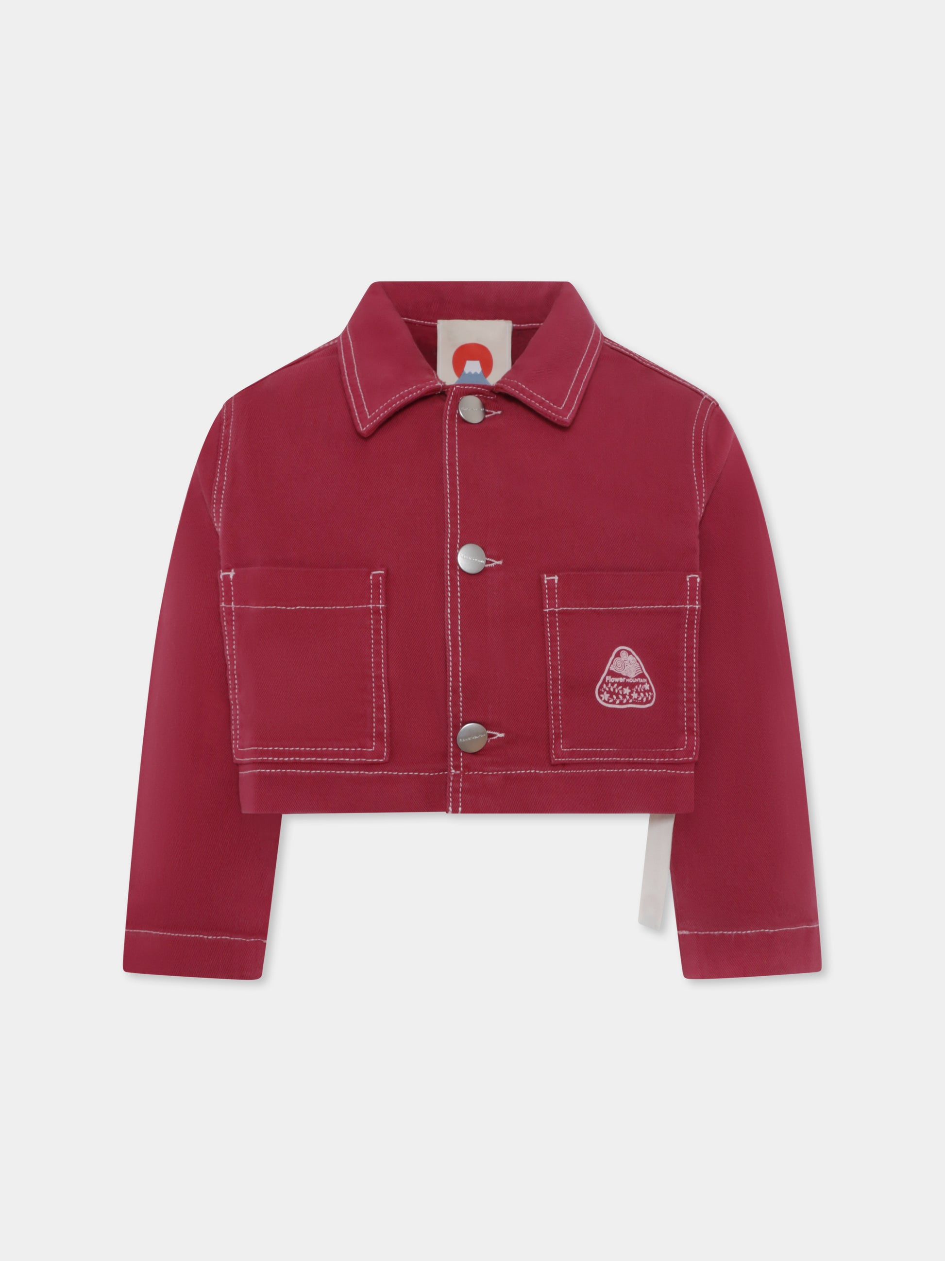 Giubbotto di jeans fucsia per bambina con logo,Flower Mountain,0L04 0016002869 01 FUJIO