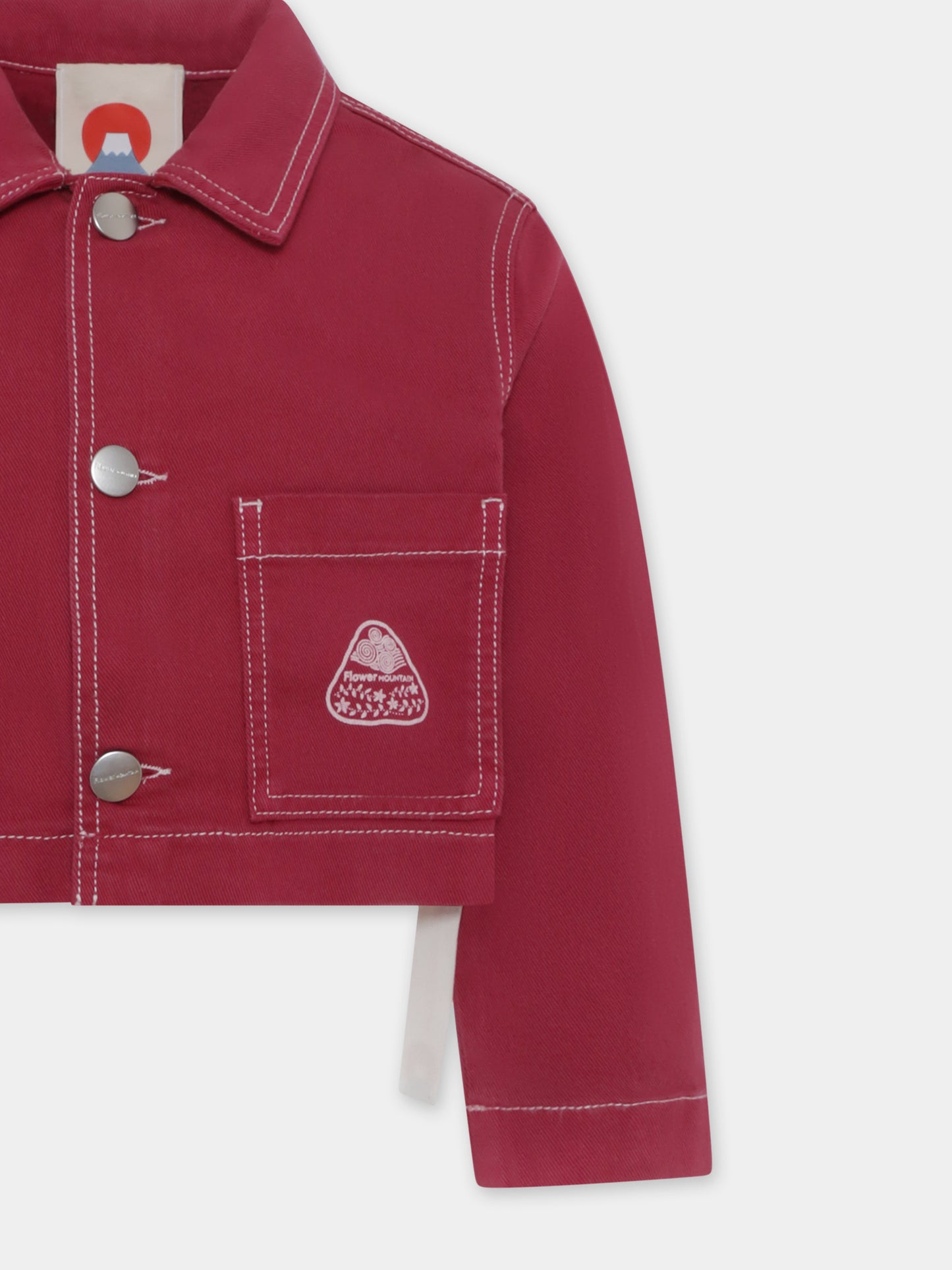 Giubbotto di jeans fucsia per bambina con logo,Flower Mountain,0L04 0016002869 01 FUJIO