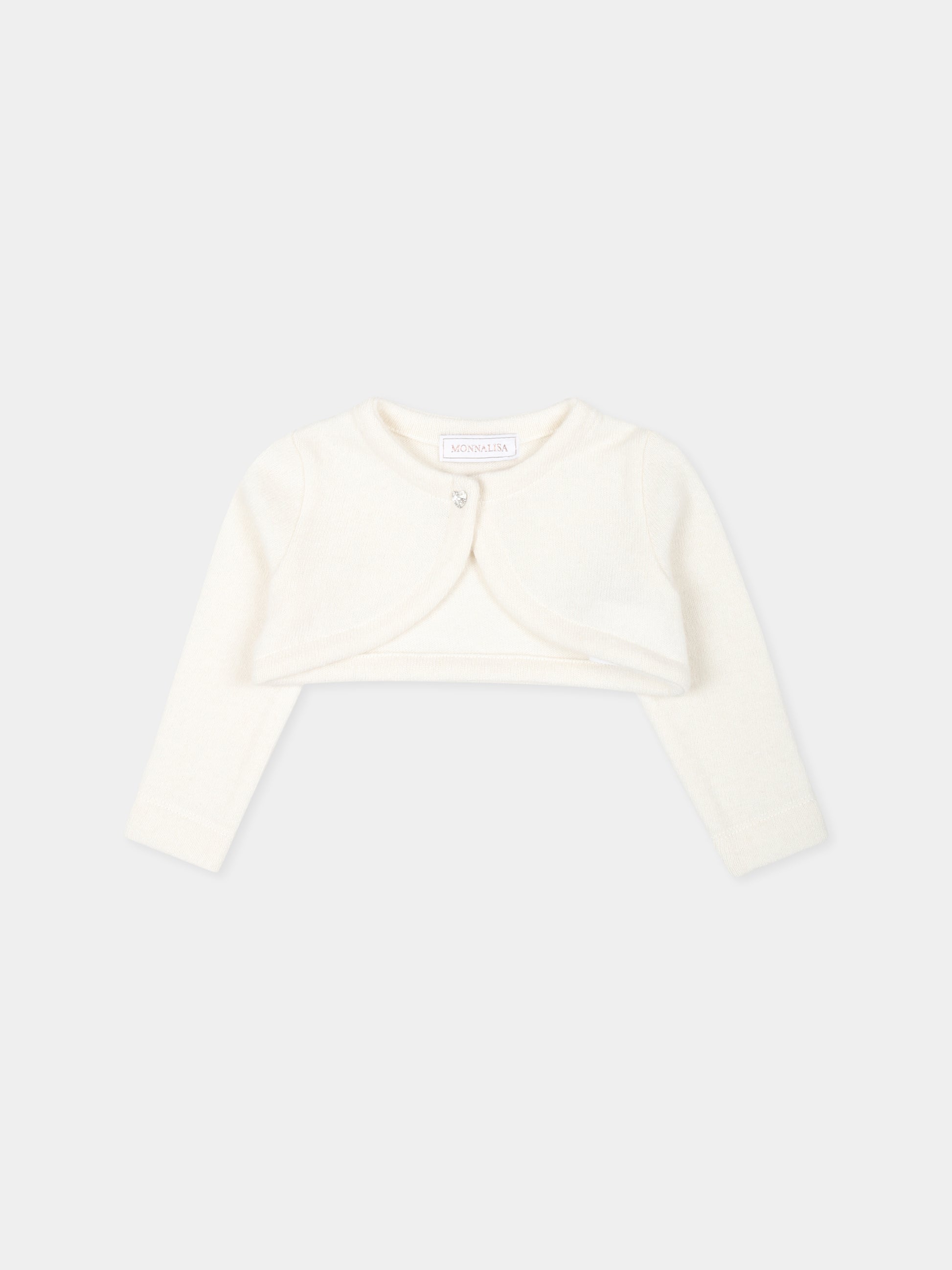 Cardigan avorio per neonata con cuore,Monnalisa,37DCAR 4204 0001