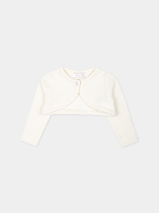 Cardigan avorio per neonata con cuore,Monnalisa,37DCAR 4204 0001