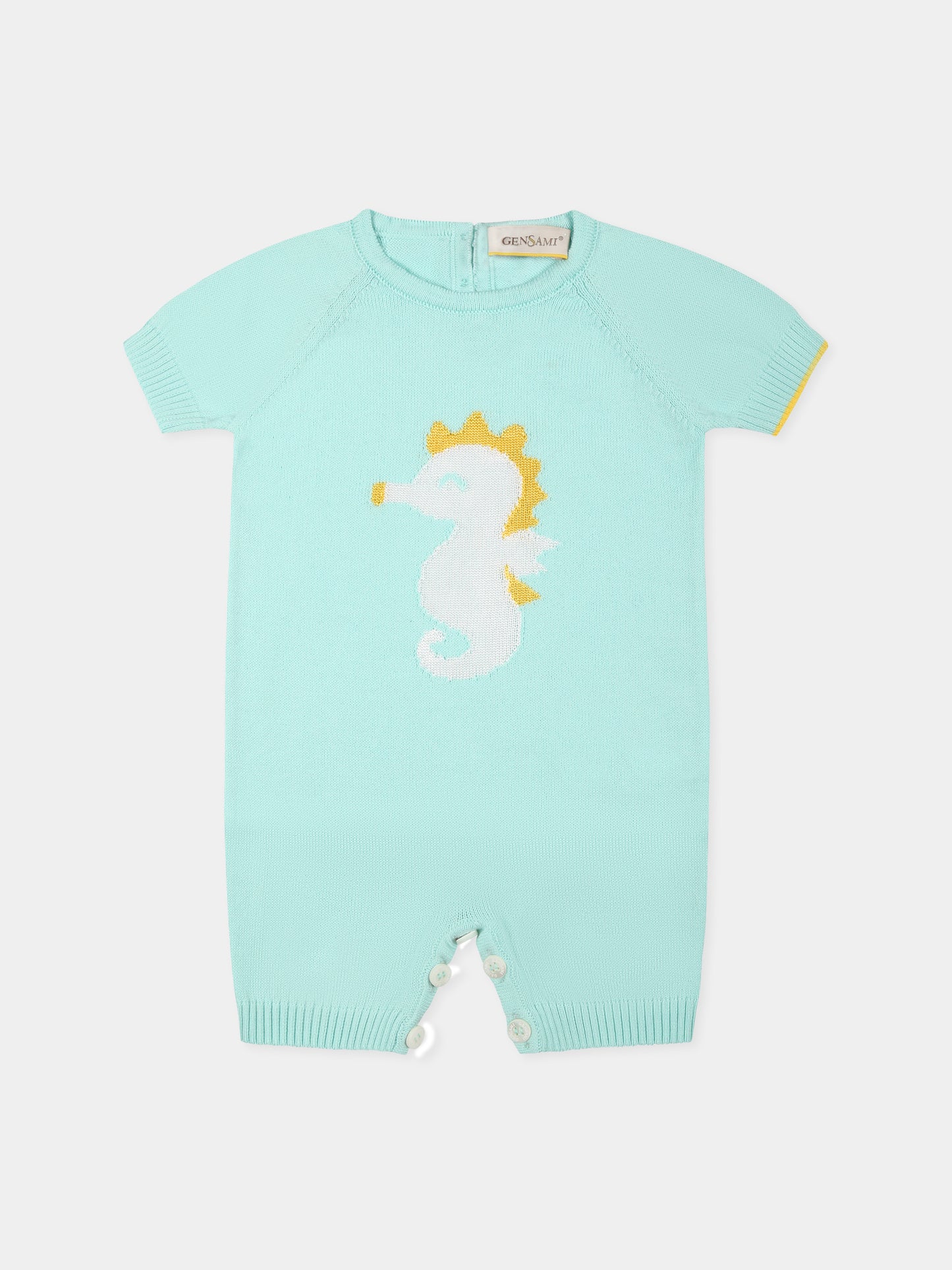 Pagliaccetto verde per neonato con cavalluccio marino,Gensami,TU01-B-SH AQUAMARINE