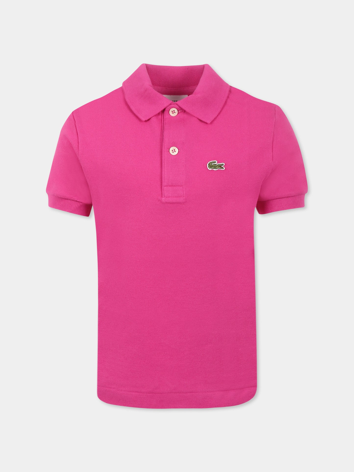 Fuchsia polo shirt for kids with crocodile