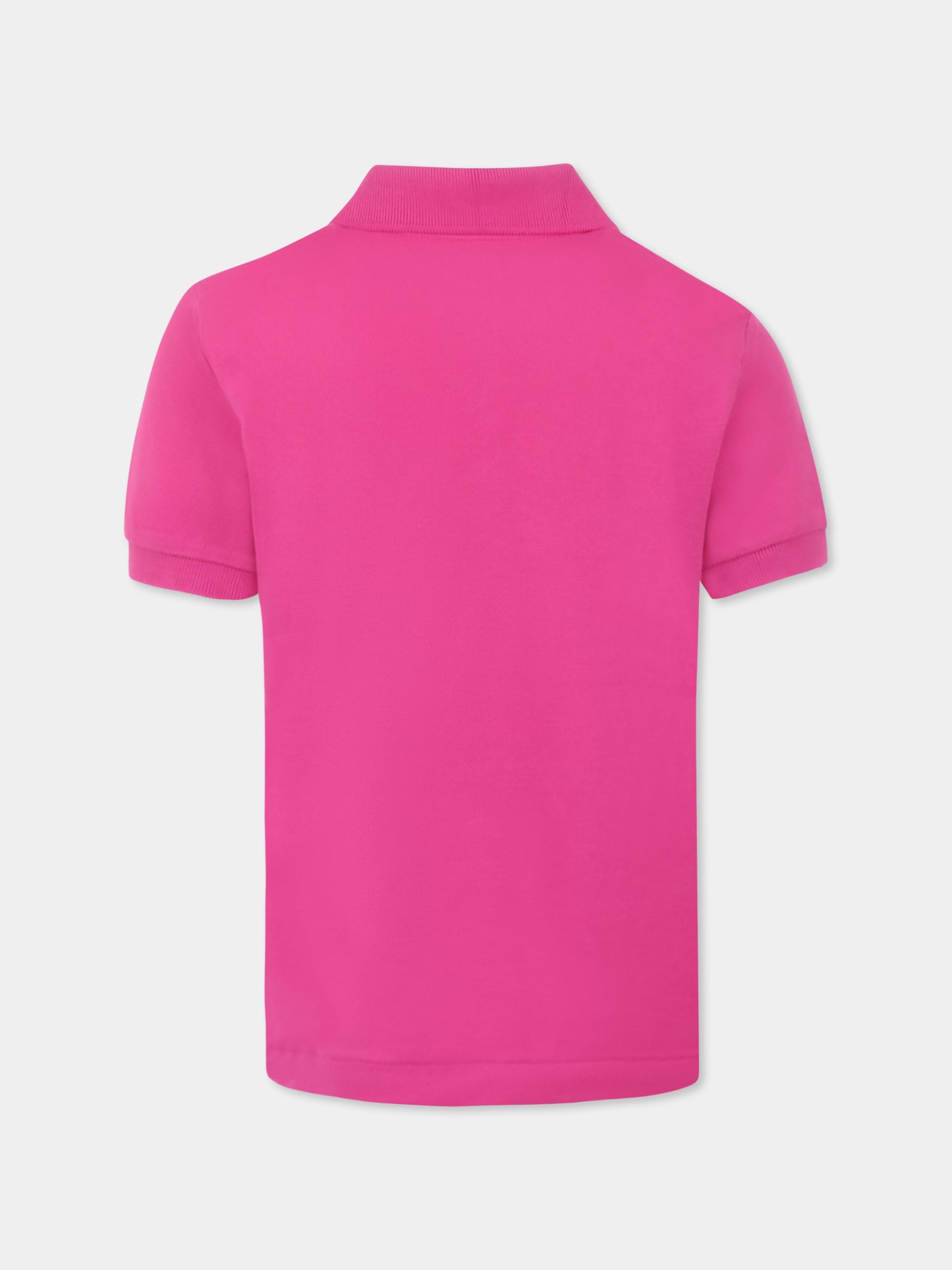 Fuchsia polo shirt for kids with crocodile