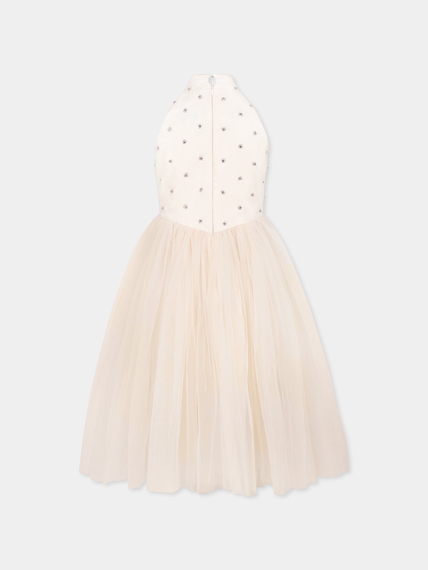 Pink dress for girl with floral motif and beads