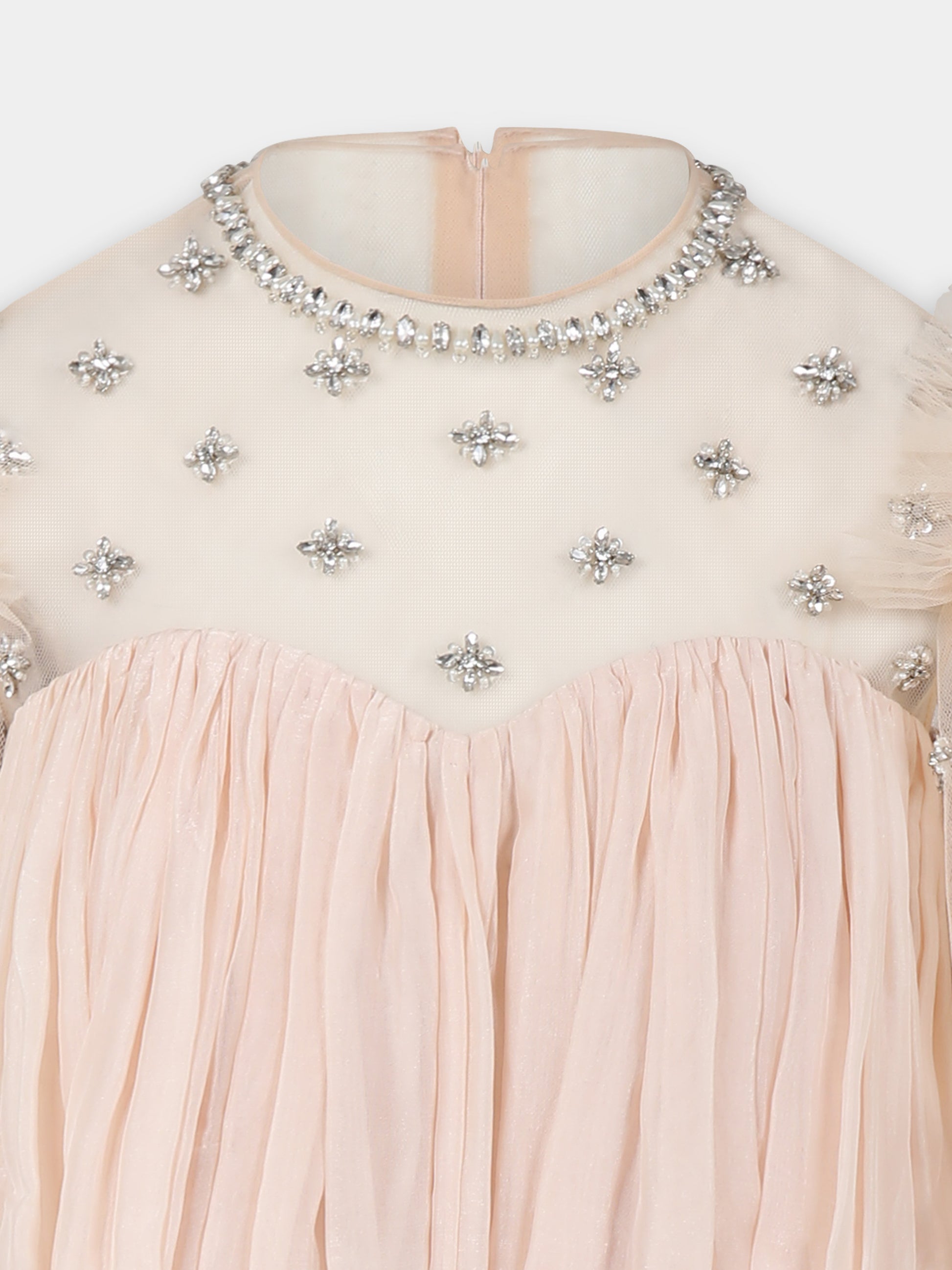 Vestito rosa per bambina con fiori e cristalli,Làtara,SS25 1628