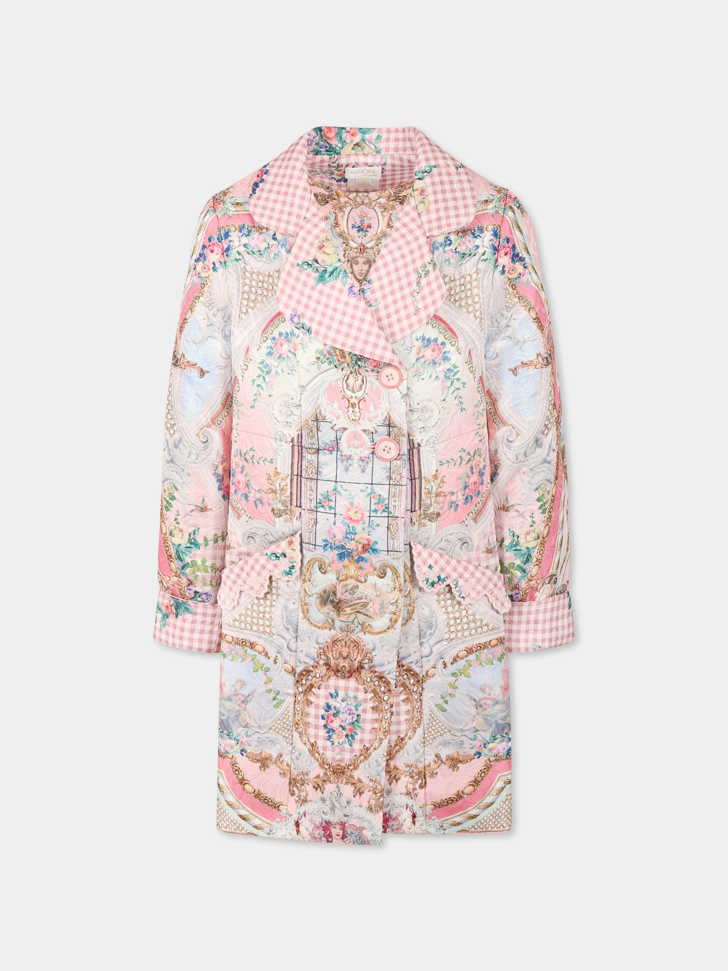 Cappotto rosa per bambina con stampa floreale,Camilla,00034333 LISBLULL