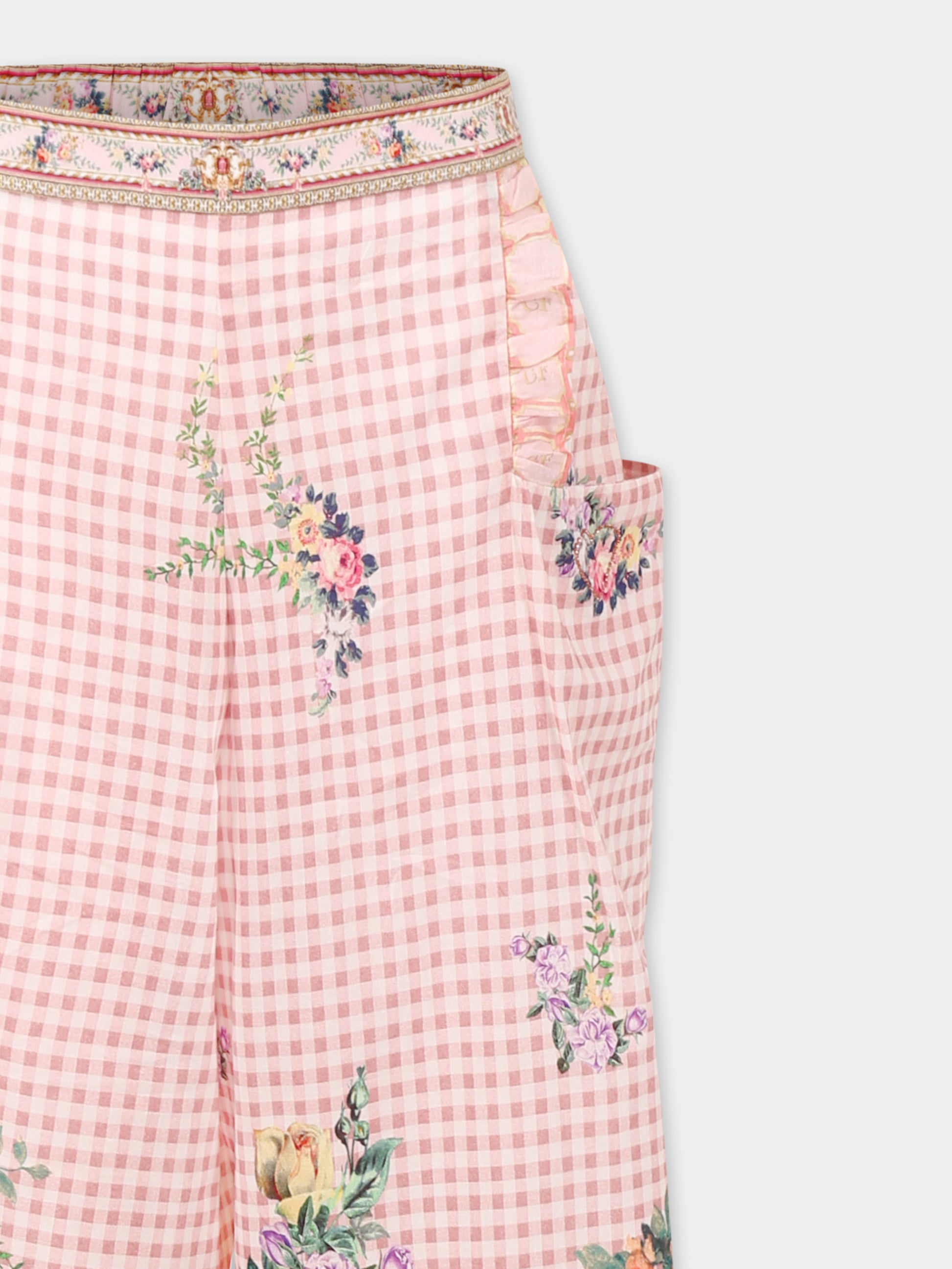Pantaloni rosa per bambina con stampa floreale,Camilla,00034325 LISBLULL
