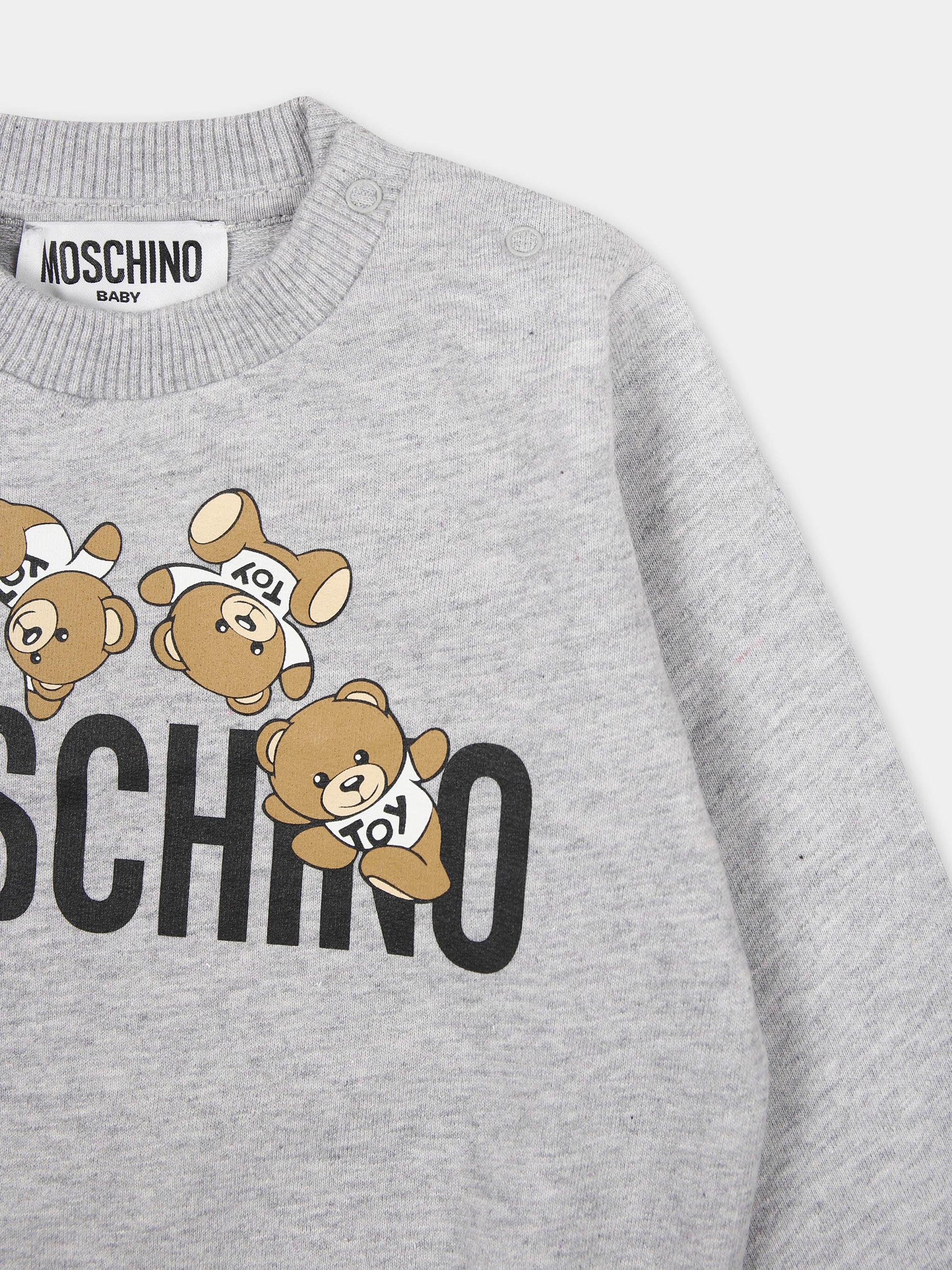 Felpa griga per neonati con Teddy Bear,Moschino Kids,MZF04Q LCA19 60926