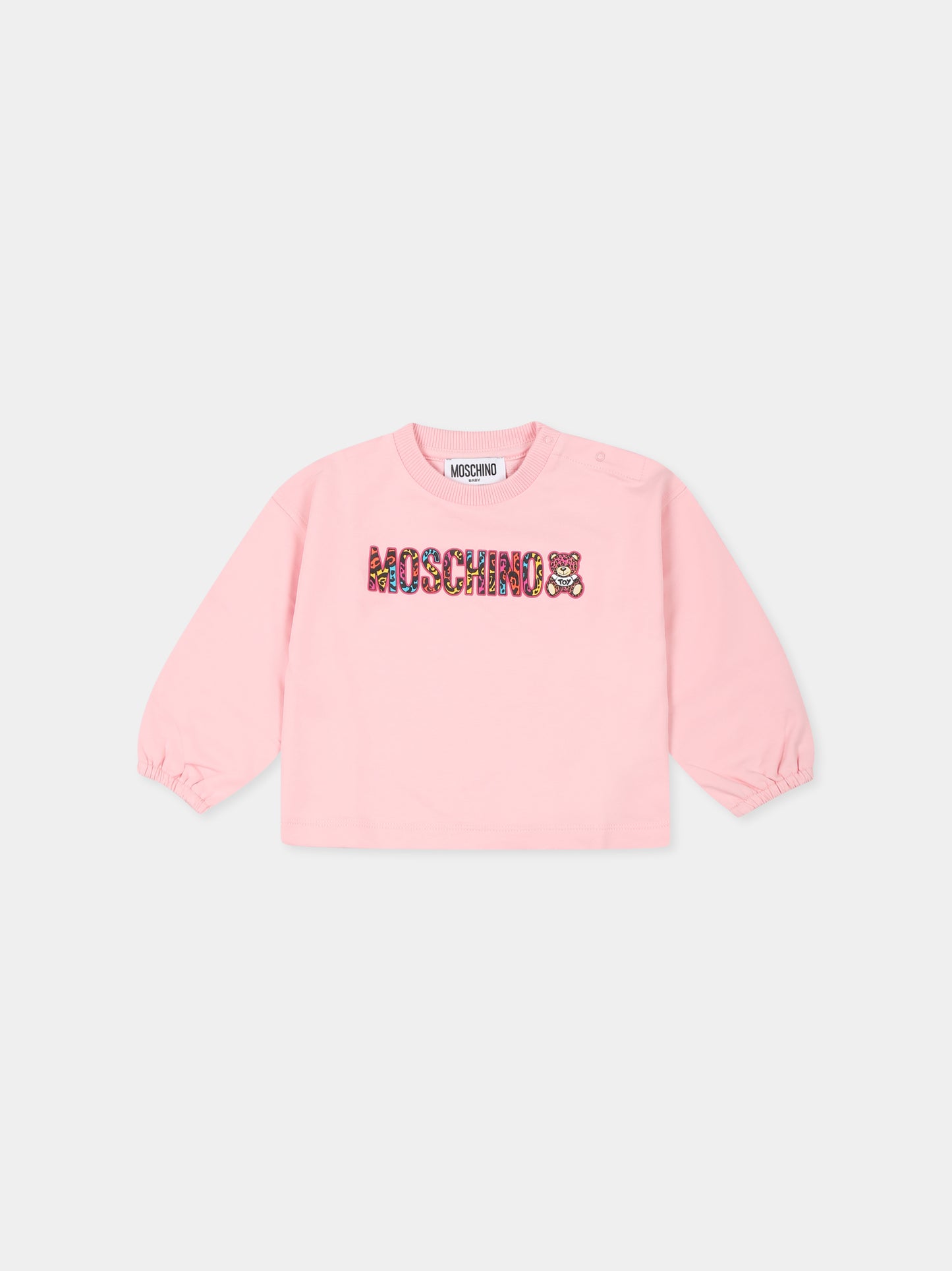 Felpa fucsia per neonata con Teddy Bear e logo,Moschino Kids,MDF02I LDA00 50209