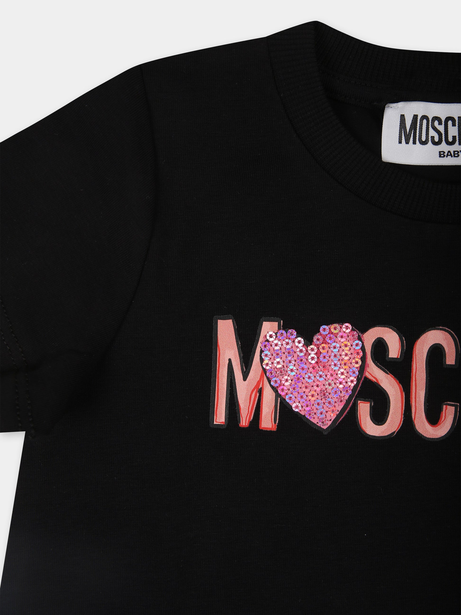 Completo nero per neonata con Teddy Bear e logo,Moschino Kids,MCG007 LBA10 60100